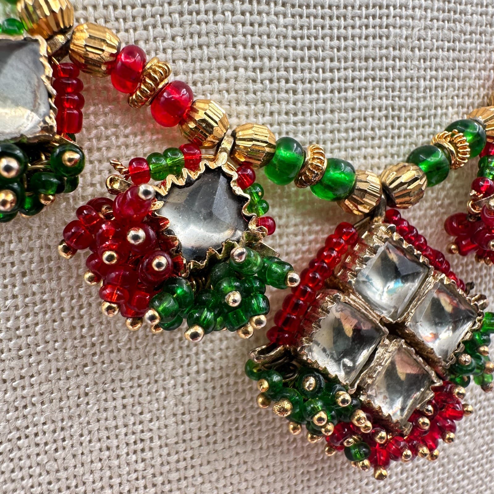 Vintage 90s Seed Bead Kundan Necklace Classic Fashion Statement Women's Jewelry - Thumbnail 7