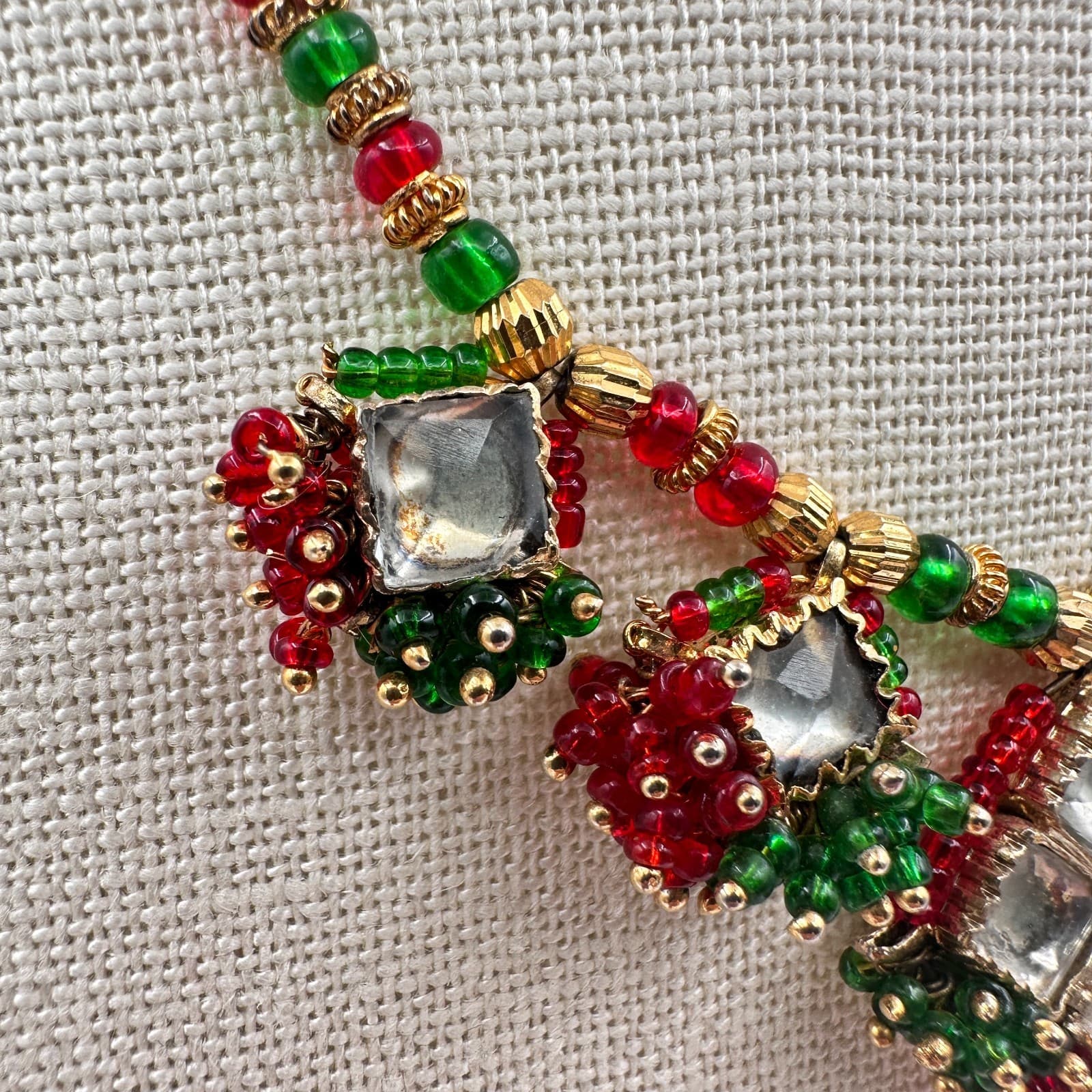 Vintage 90s Seed Bead Kundan Necklace Classic Fashion Statement Women's Jewelry - Thumbnail 3