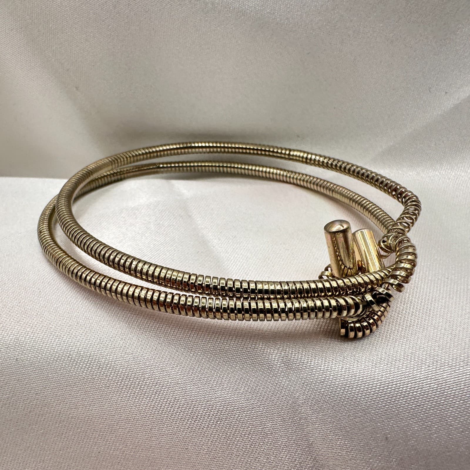 Vintage 80s Tubgas Snake Chain Bangle Gold Tone Flexible Bypass Bracelet Jewelry - Thumbnail 4