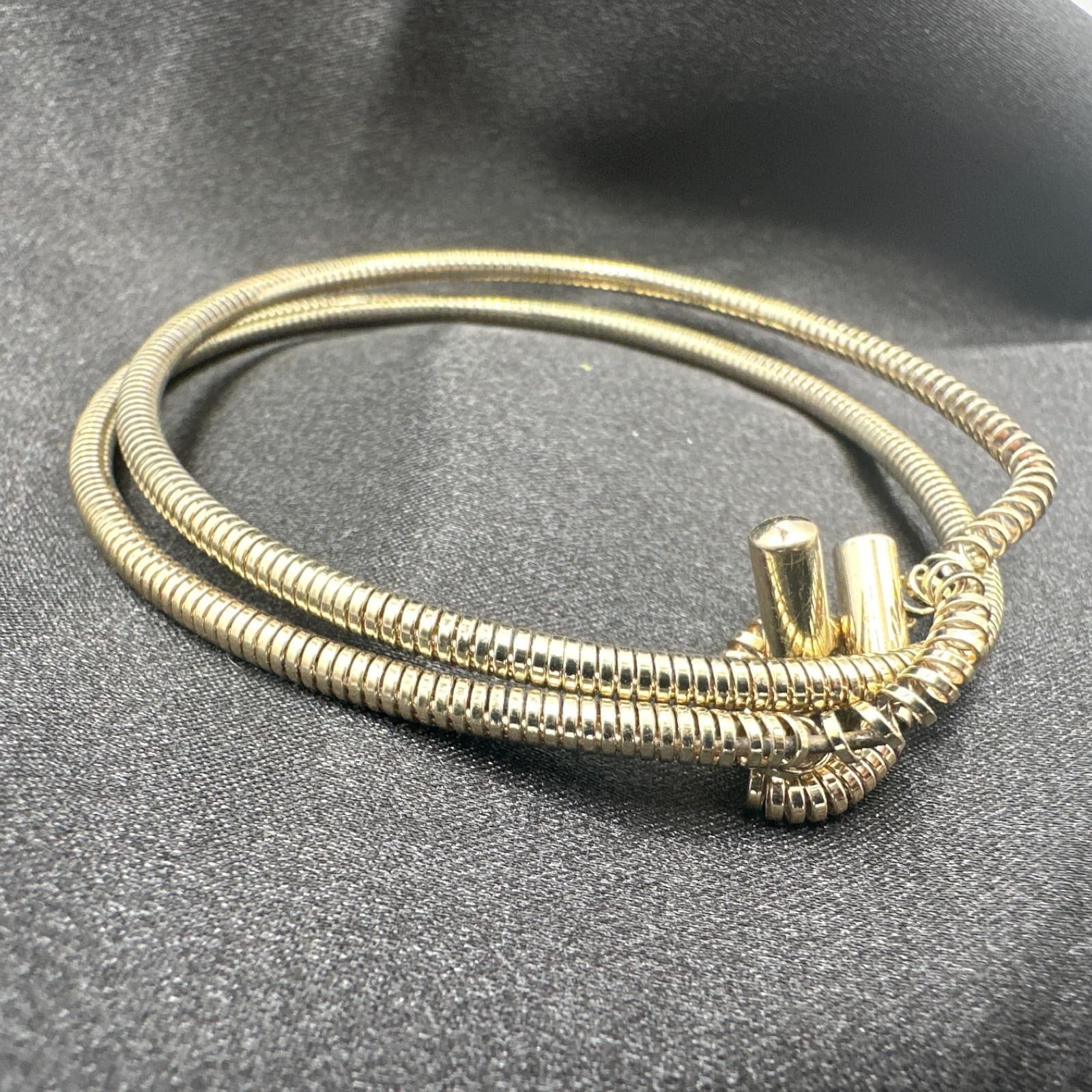 Vintage 80s Tubgas Snake Chain Bangle Gold Tone Flexible Bypass Bracelet Jewelry - Thumbnail 5
