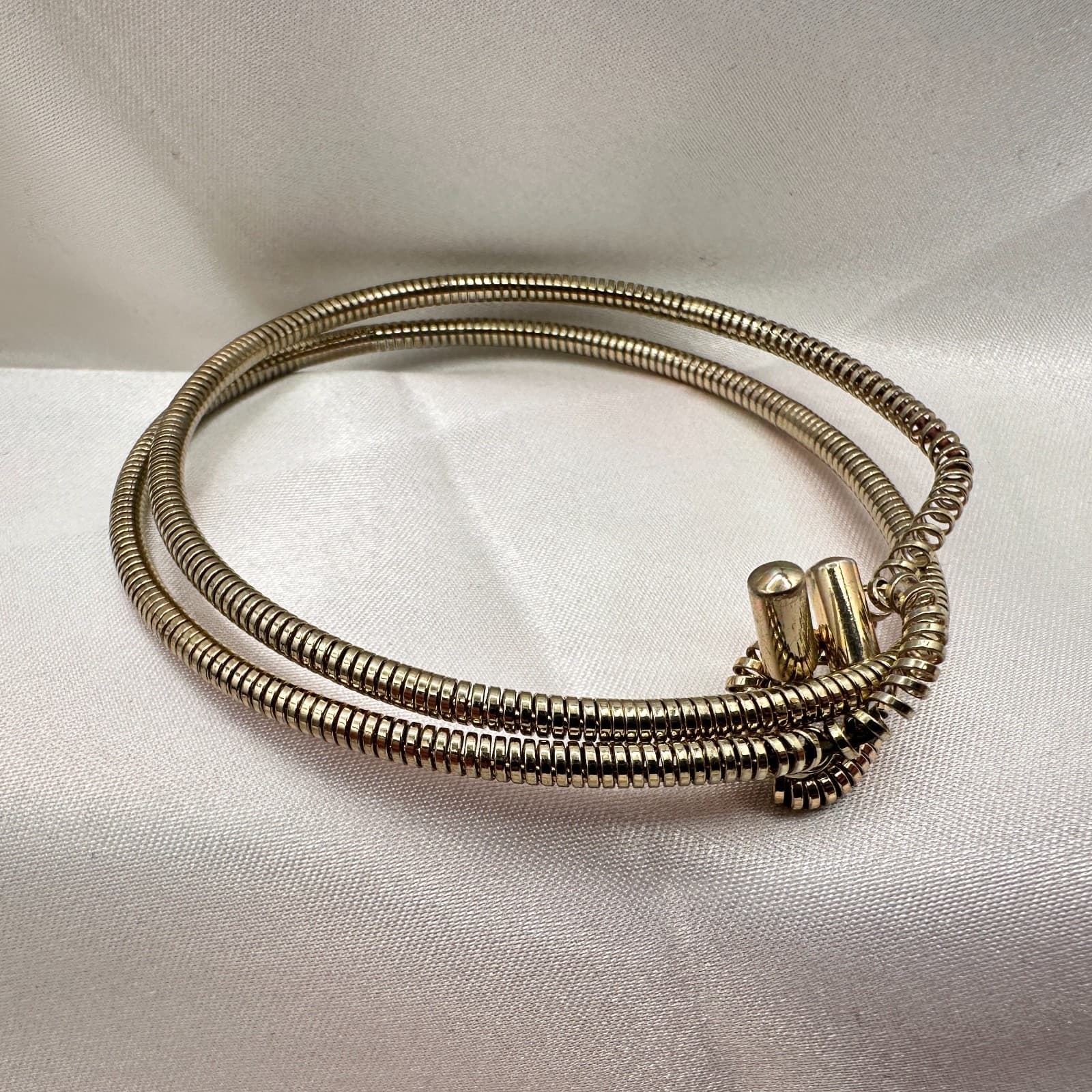 Vintage 80s Tubgas Snake Chain Bangle Gold Tone Flexible Bypass Bracelet Jewelry - Thumbnail 6