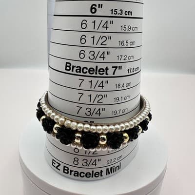 Vintage 90s Faux Pearl Black Rose Bangle Gold Tone Bracelet Fashion Jewelry - Thumbnail 7