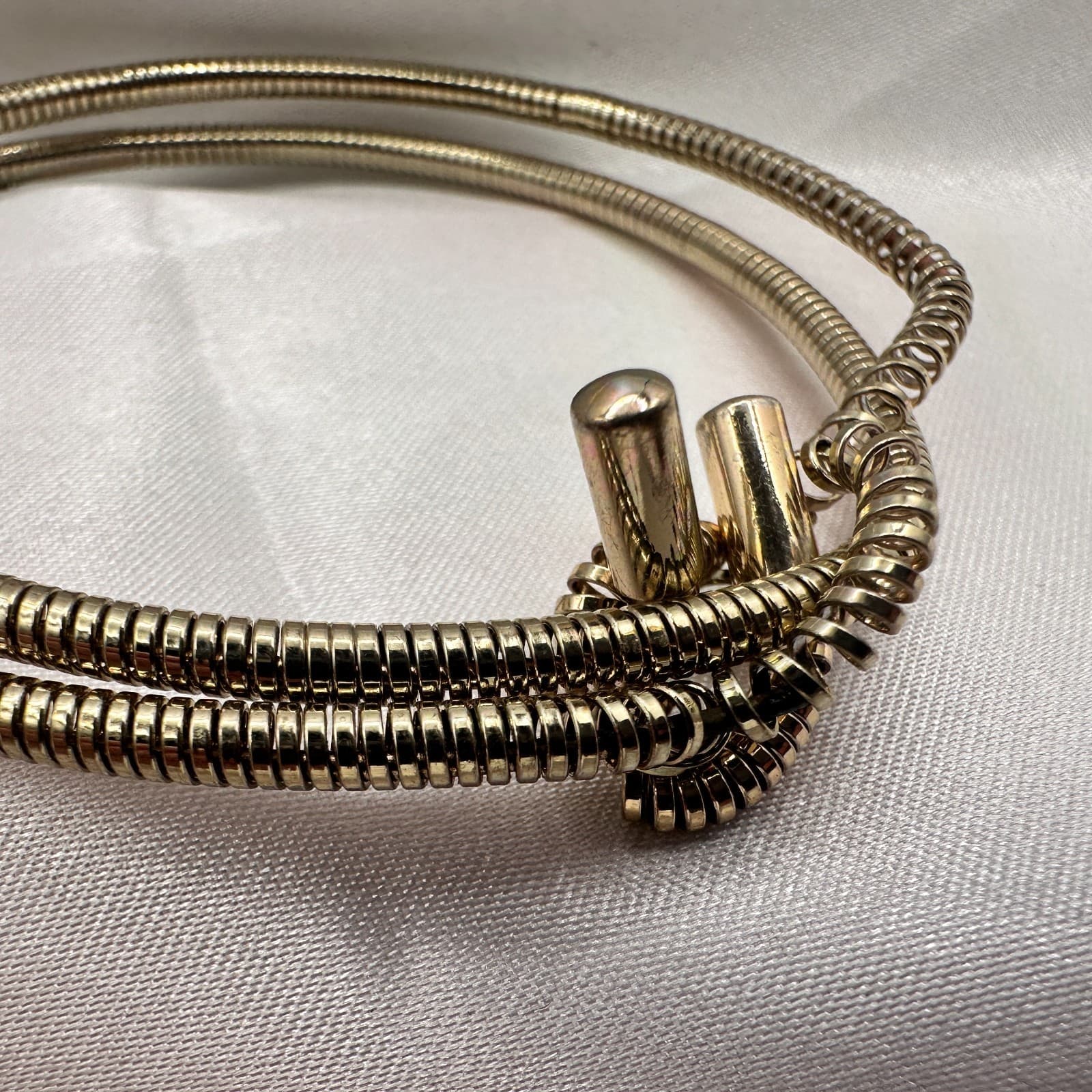 Vintage 80s Tubgas Snake Chain Bangle Gold Tone Flexible Bypass Bracelet Jewelry - Thumbnail 2