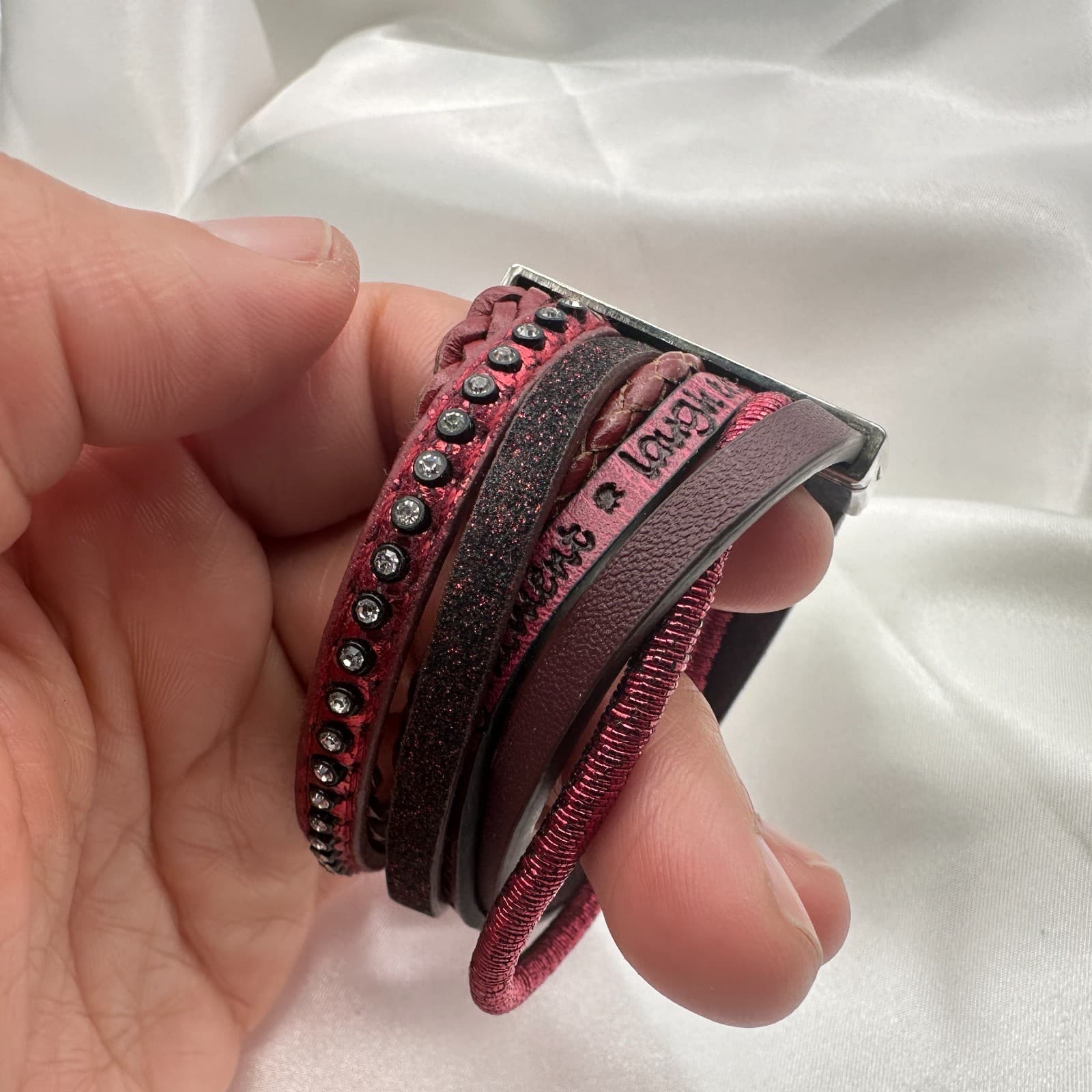 Vintage 80s Color Layered Leather Cuff Bracelet Bead Bohemian Statement Jewelry - Thumbnail 8