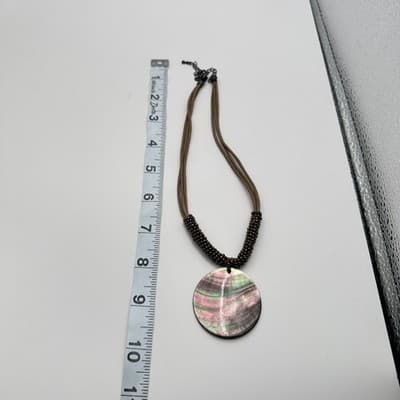 Vintage 90s Mother of Pearl Shell Pendant Cord Necklace Women's Fashion Jewelry - Thumbnail 9