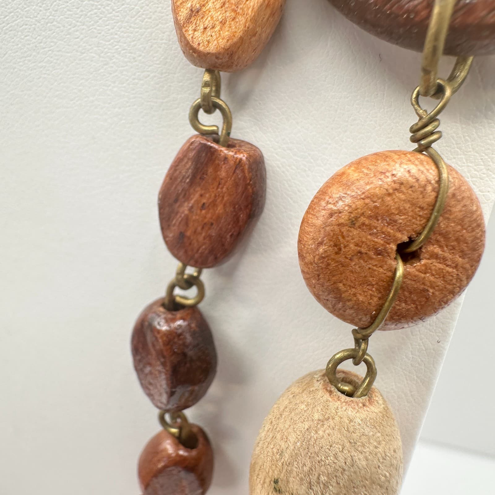 Vintage 90s Boho Double Strand Wooden Beaded Necklace Women's Classic Jewelry - Thumbnail 5