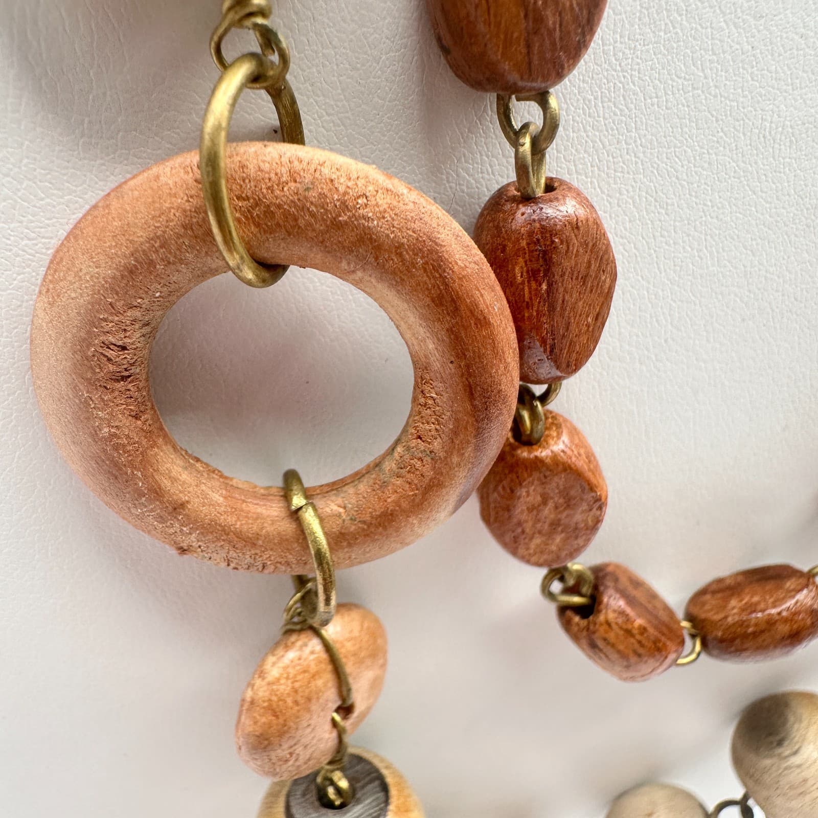 Vintage 90s Boho Double Strand Wooden Beaded Necklace Women's Classic Jewelry - Thumbnail 3