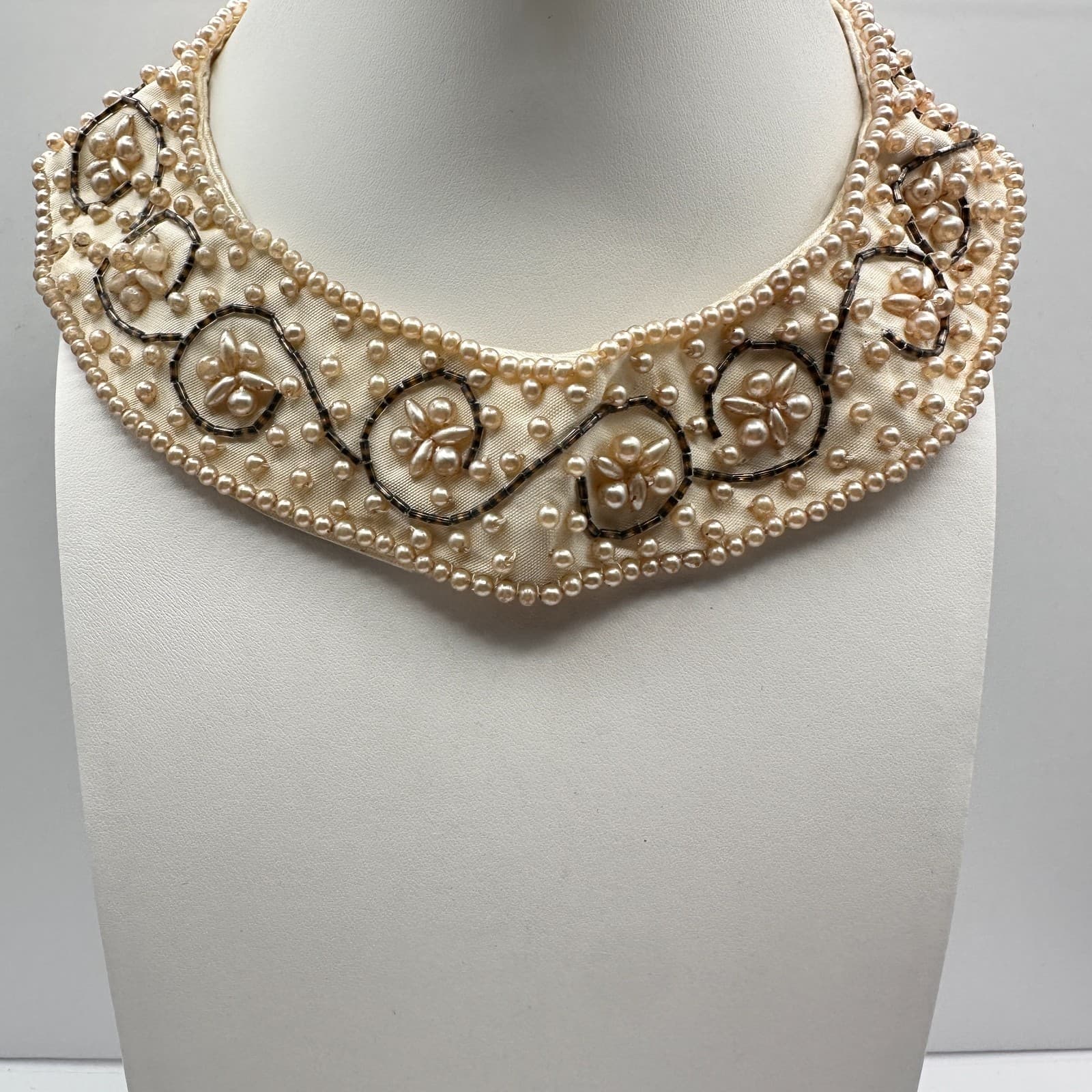 Vintage 60s Sally Gee Pearl Beaded Peter Pan Collar Necklace Fashion Jewelry - Thumbnail 8