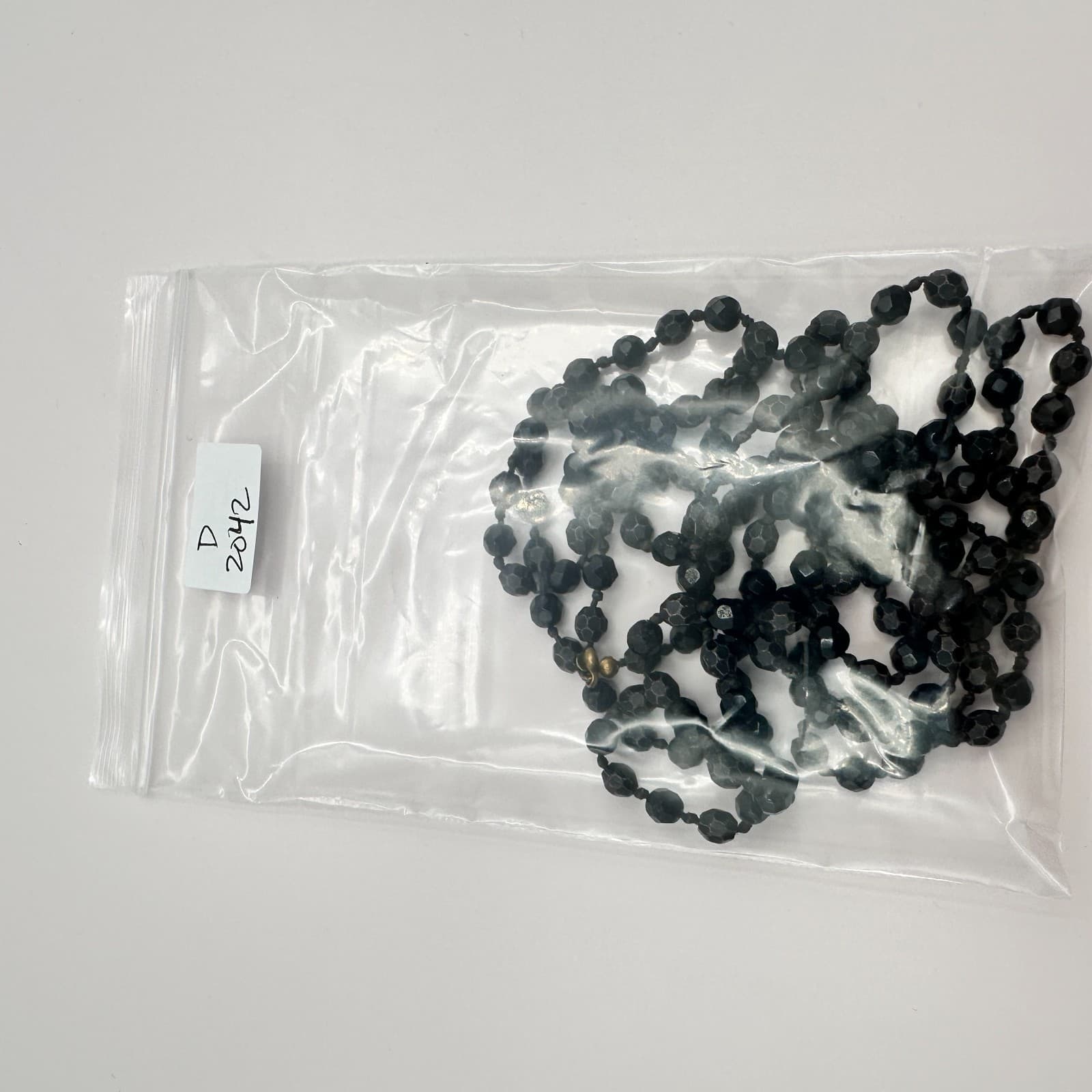 Vintage 90s Jet Black Faceted Beaded Double Strand Rope Necklace Boho Jewelry - Thumbnail 7