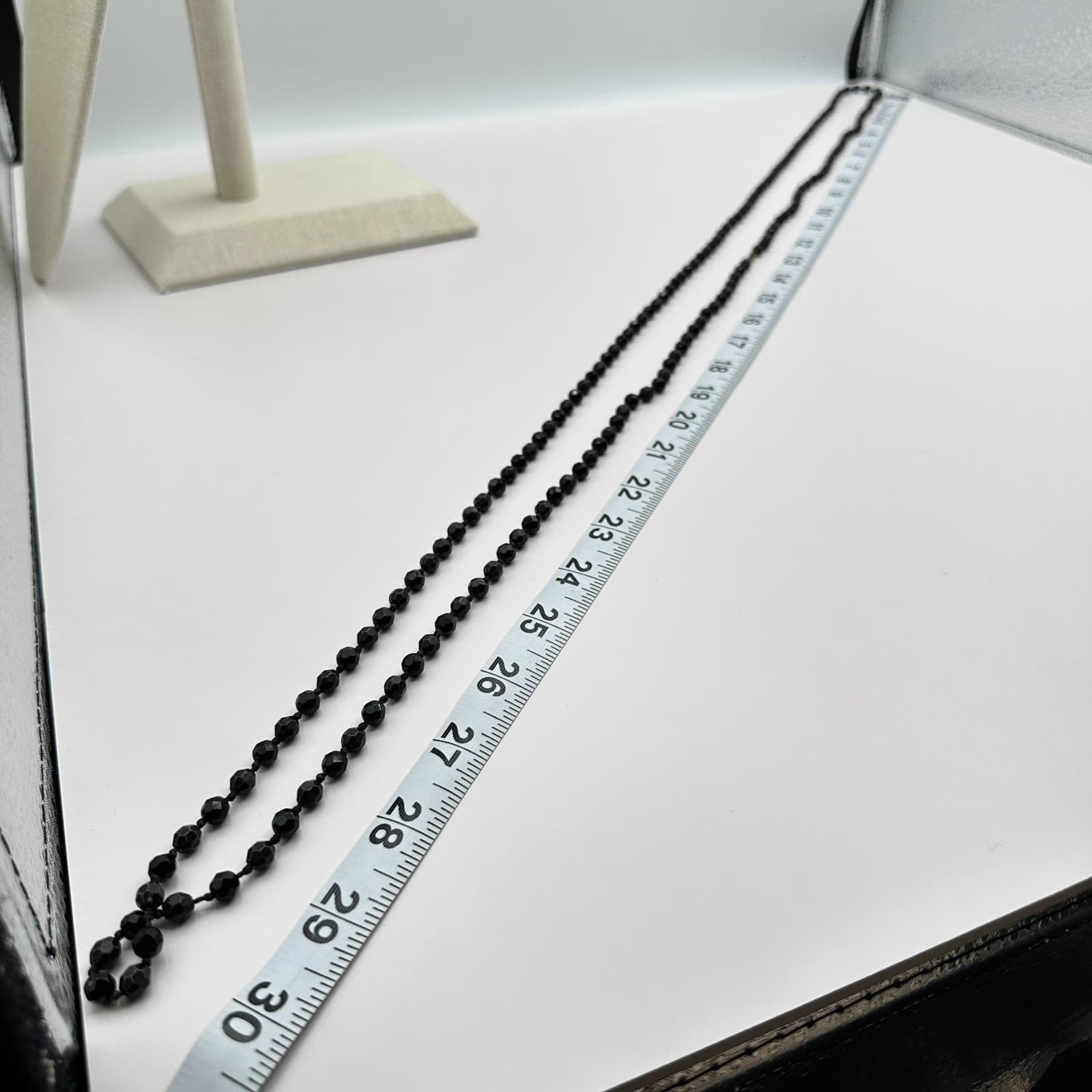 Vintage 90s Jet Black Faceted Beaded Double Strand Rope Necklace Boho Jewelry - Thumbnail 9
