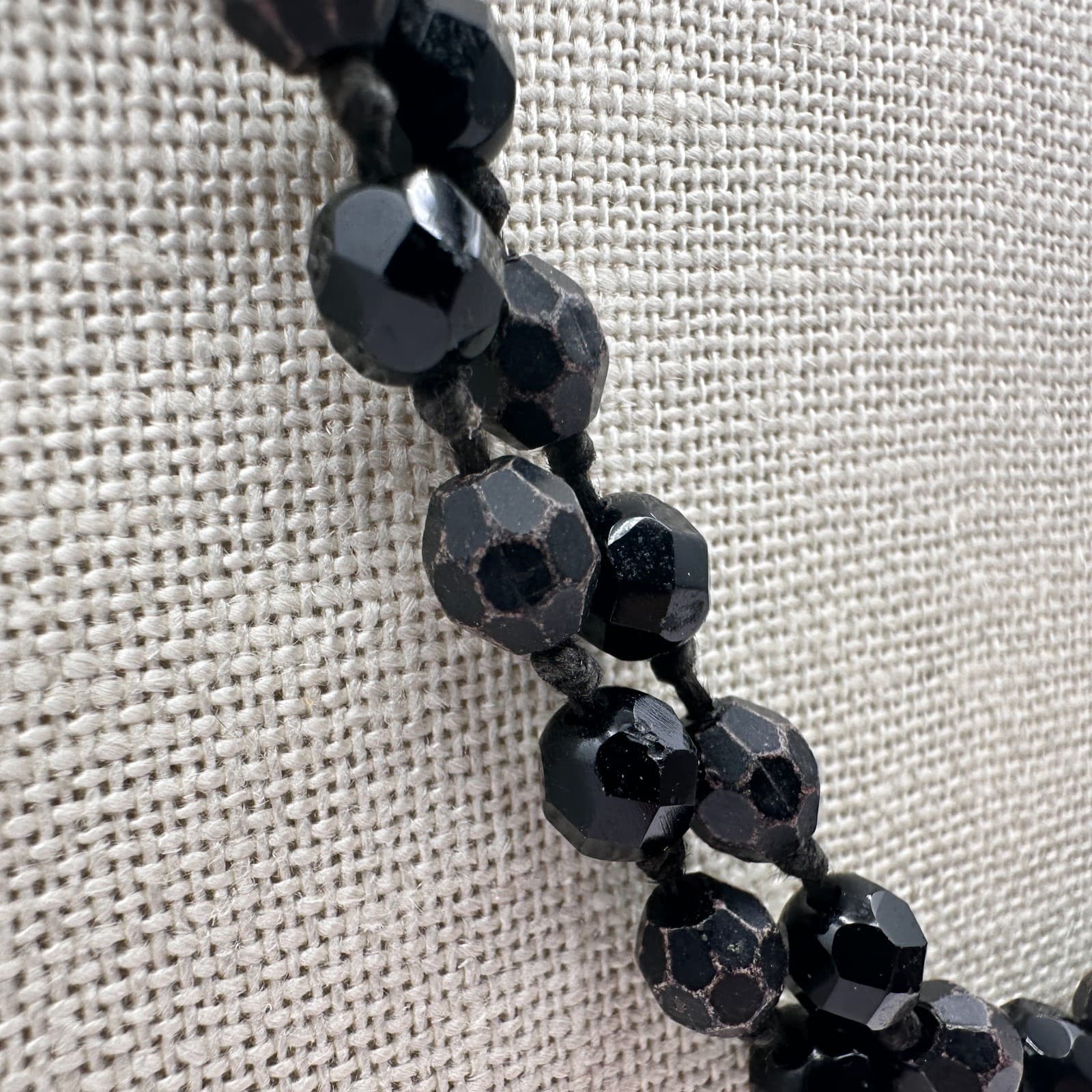 Vintage 90s Jet Black Faceted Beaded Double Strand Rope Necklace Boho Jewelry - Thumbnail 4
