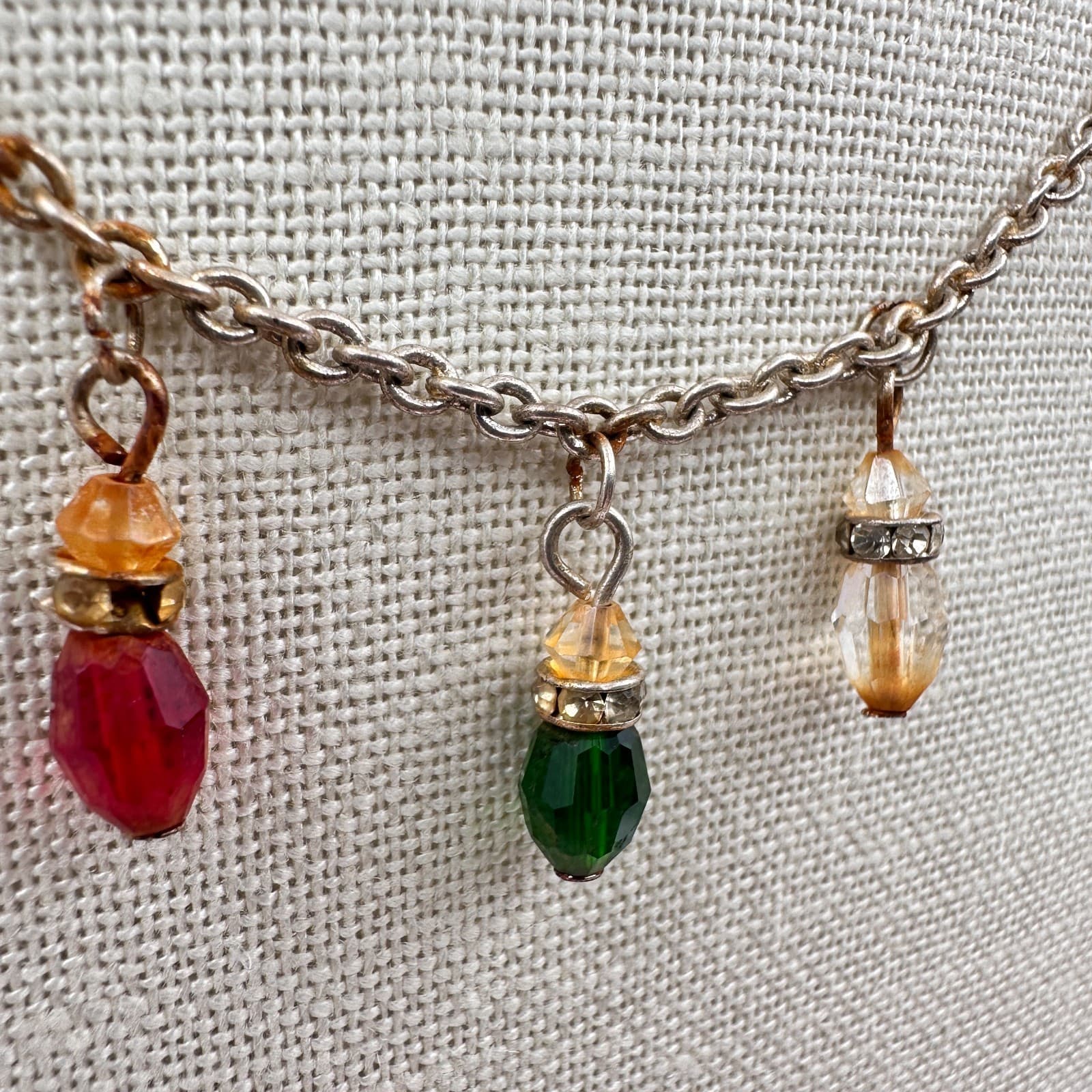 Vintage 90s Christmas Light Bulb Glass Charm Gold Tone Necklace Fashion Jewelry - Thumbnail 7