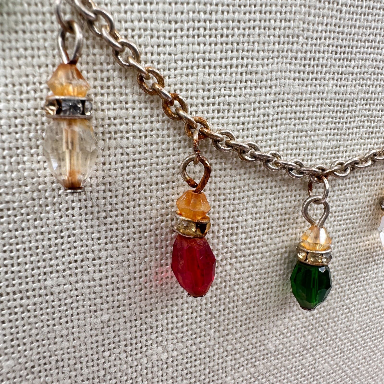Vintage 90s Christmas Light Bulb Glass Charm Gold Tone Necklace Fashion Jewelry - Thumbnail 5