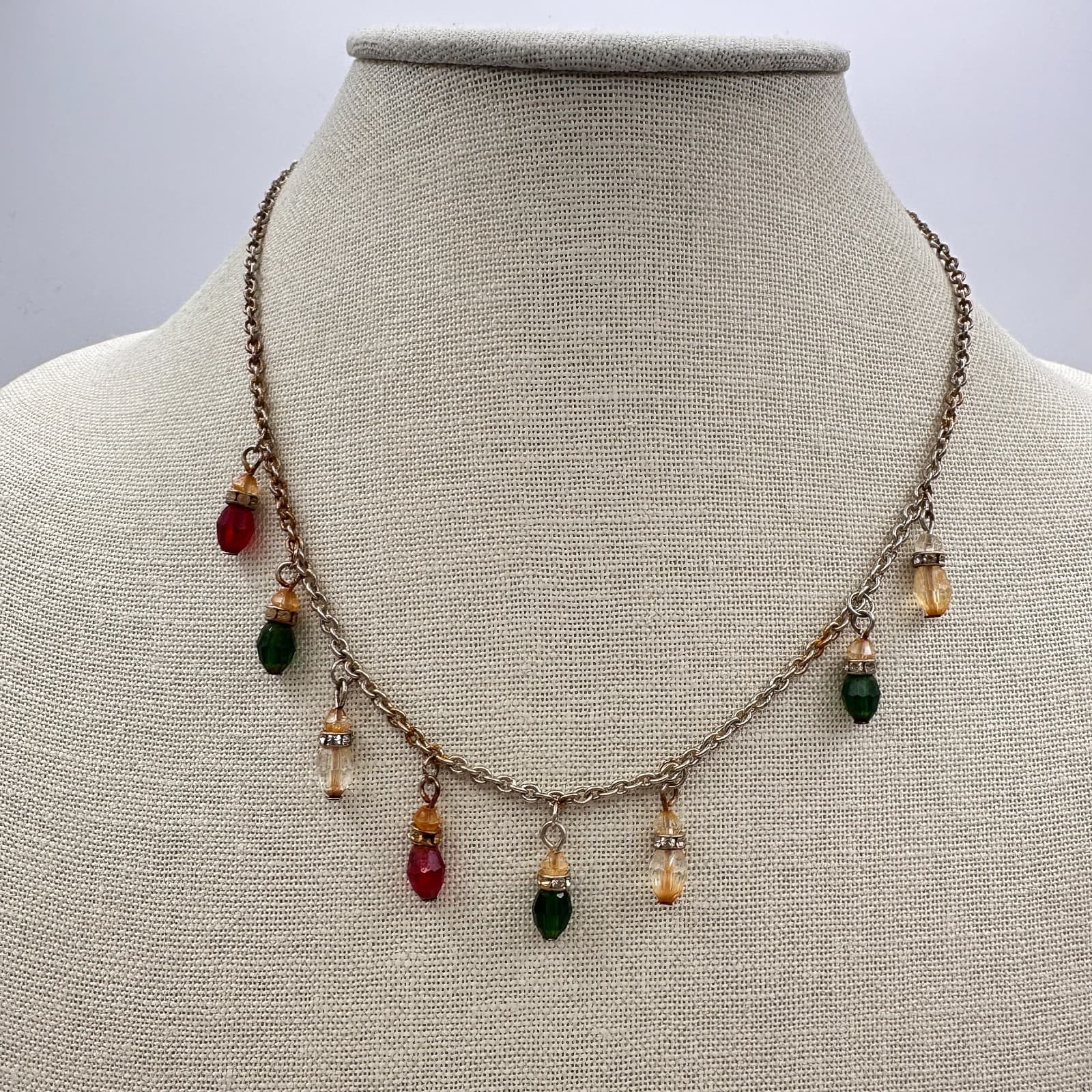 Vintage 90s Christmas Light Bulb Glass Charm Gold Tone Necklace Fashion Jewelry - Thumbnail 3