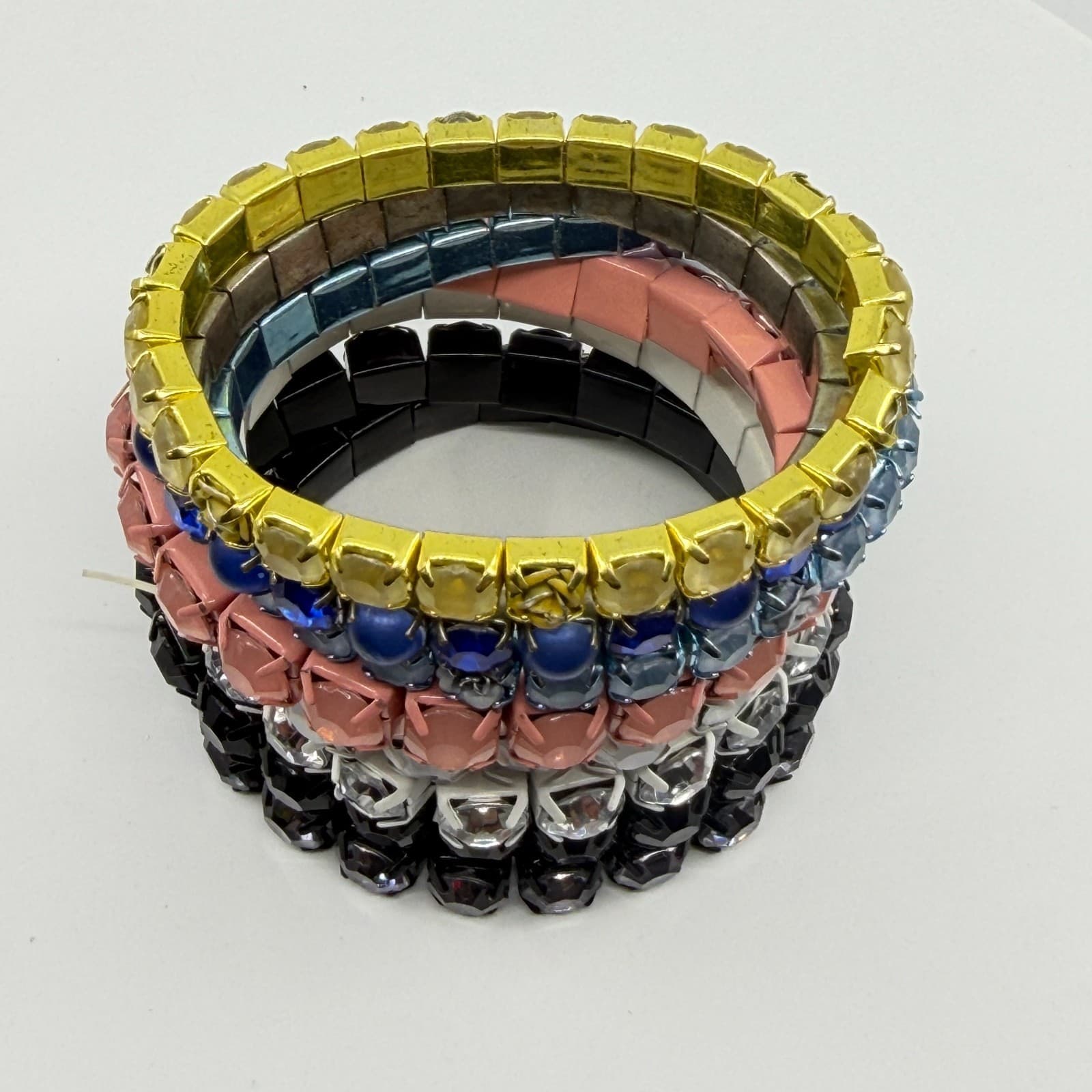 8 Pc Stackable Stretch Crystal Bracelet Set Multicolor Bohemian Festival Jewelry - Thumbnail 3