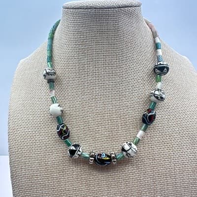 Vintage Y2K Silver Tone Beaded Necklace Boho Women's Classic Fashion Jewelry - Thumbnail 9