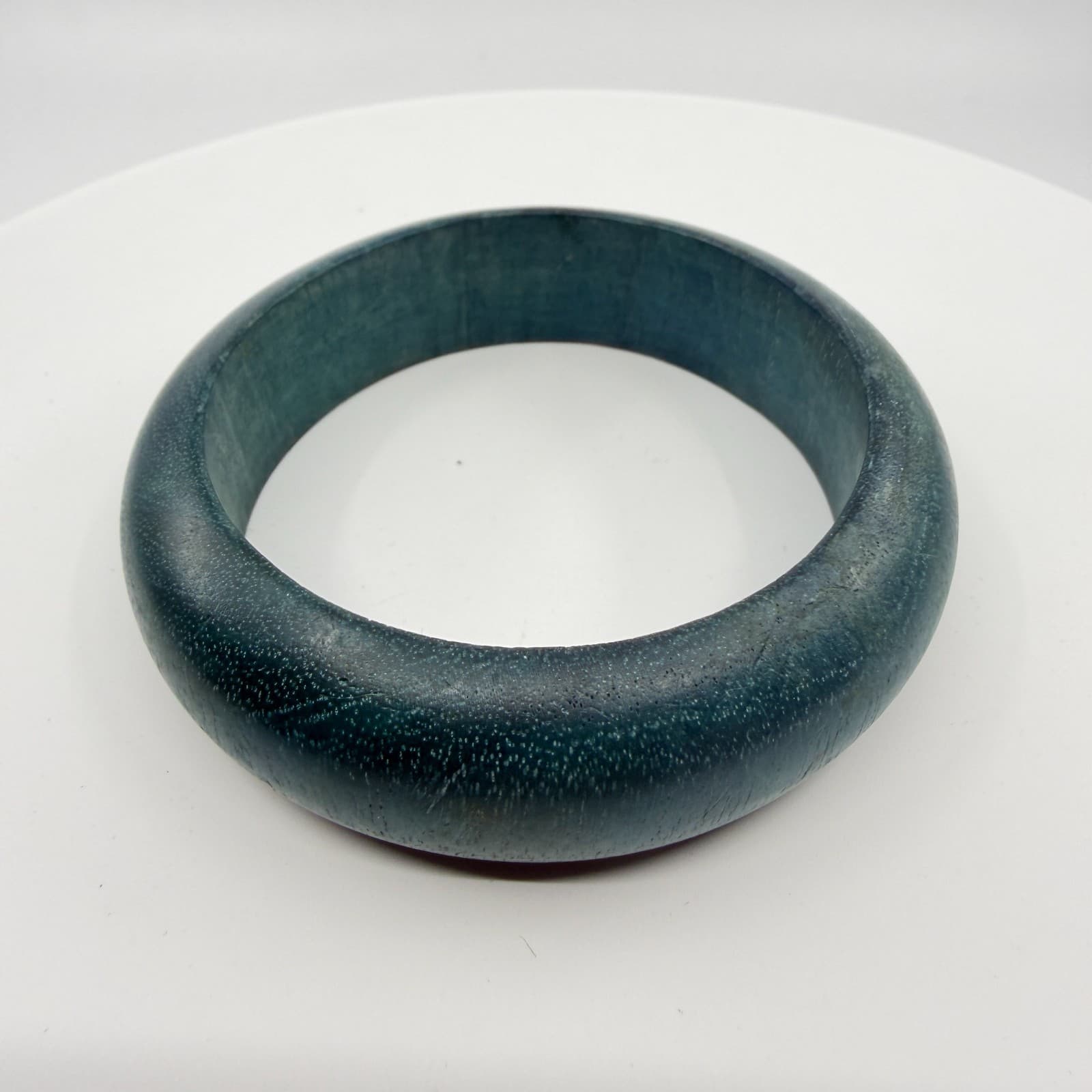 Teal Blue Wooden Bangle Bracelet Chunky Bohemian Minimalist Statement Jewelry - Thumbnail 3