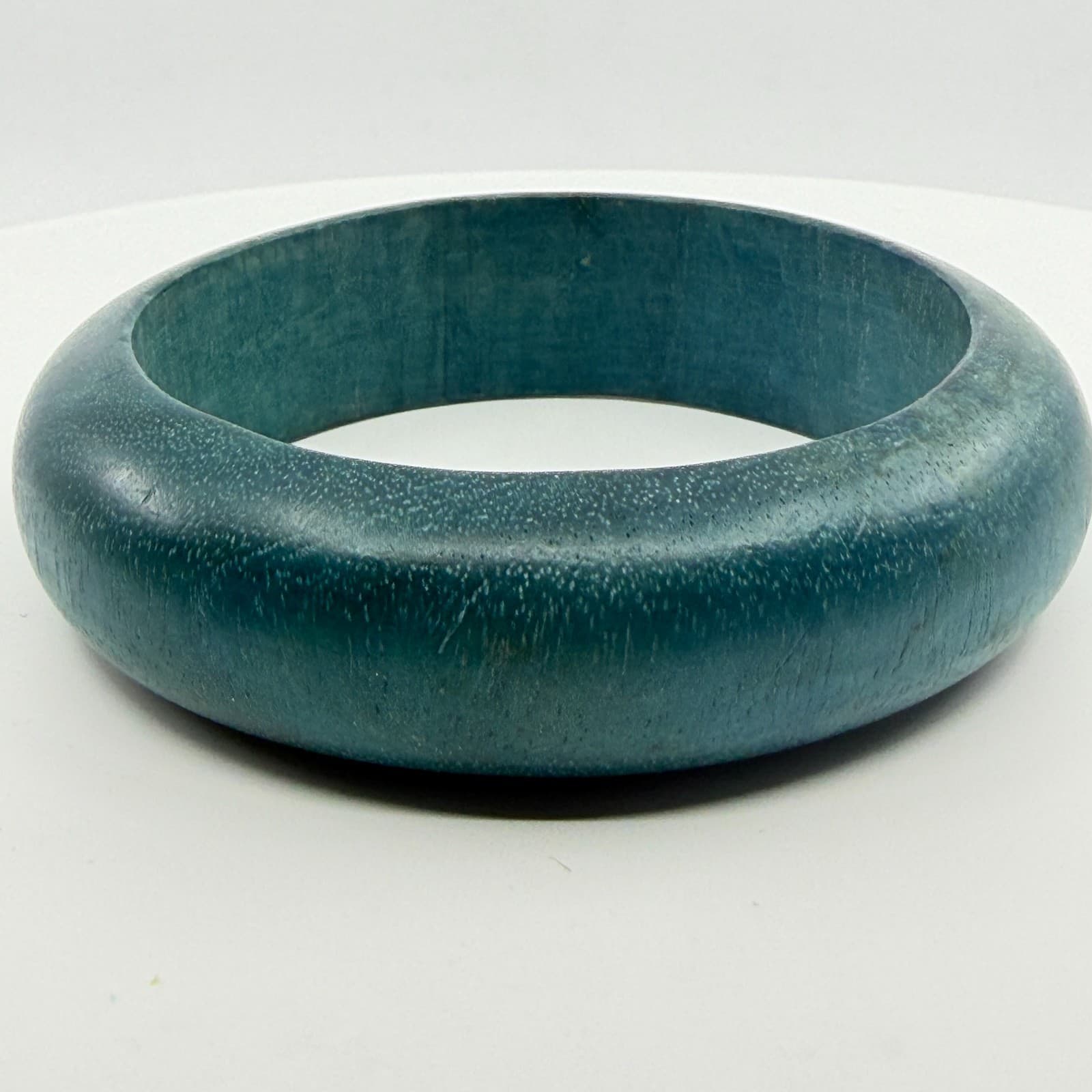 Teal Blue Wooden Bangle Bracelet Chunky Bohemian Minimalist Statement Jewelry - Thumbnail 5