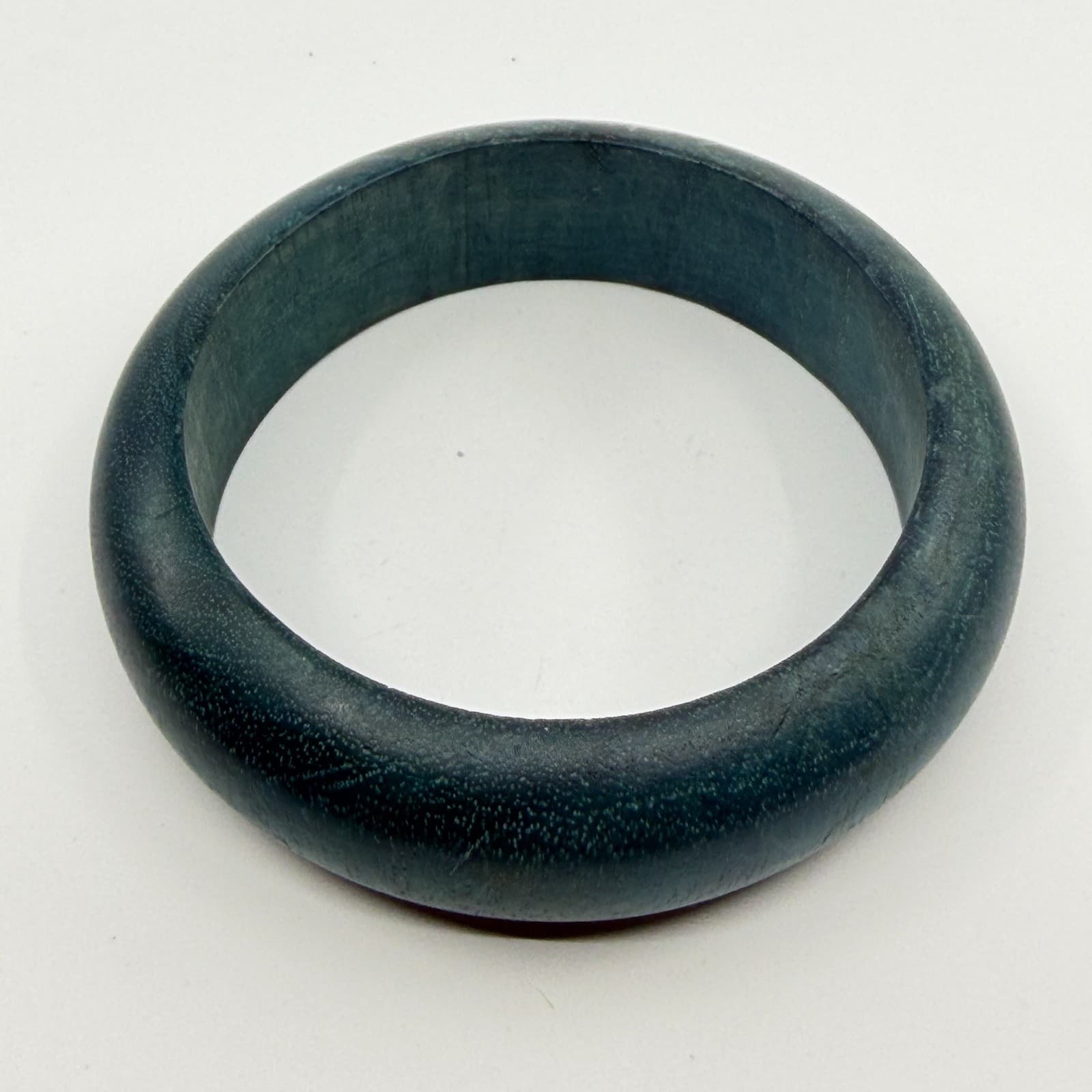 Teal Blue Wooden Bangle Bracelet Chunky Bohemian Minimalist Statement Jewelry - Thumbnail 4