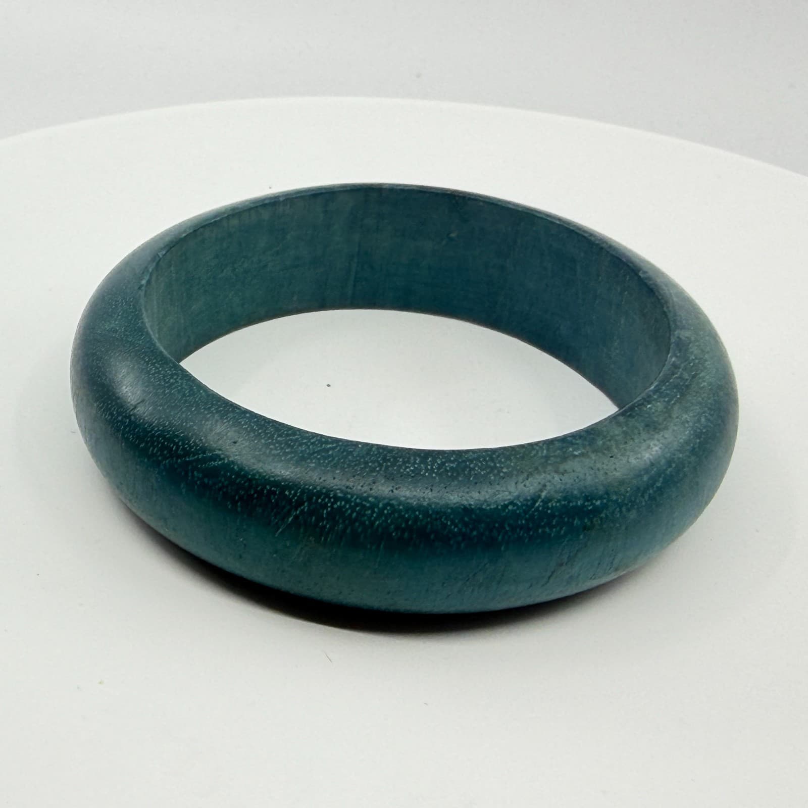 Teal Blue Wooden Bangle Bracelet Chunky Bohemian Minimalist Statement Jewelry - Thumbnail 6