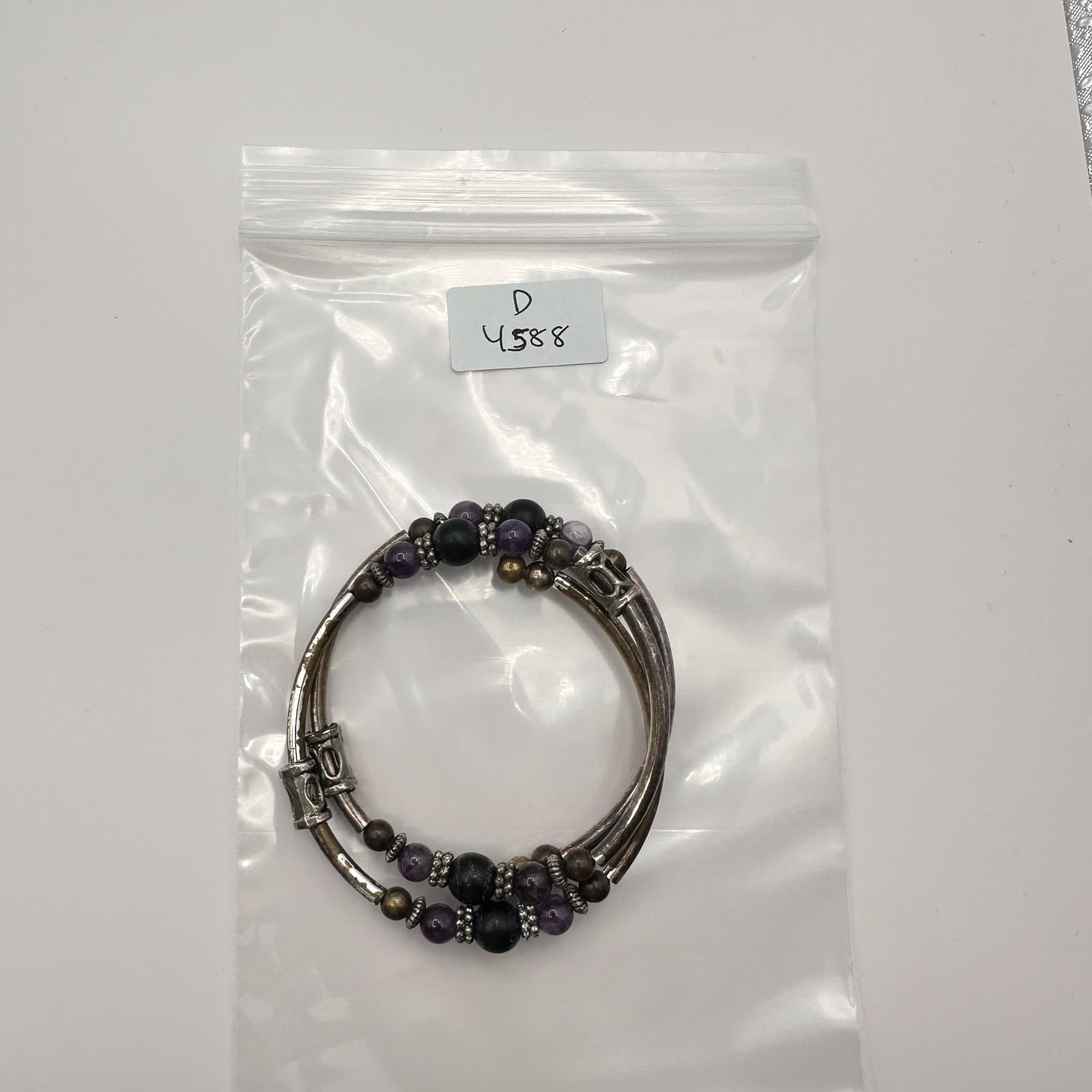 Vintage Silver Tone Purple Amethyst Color Coil Wrap Bracelet Cuff Stack Boho Y2K - Thumbnail 4
