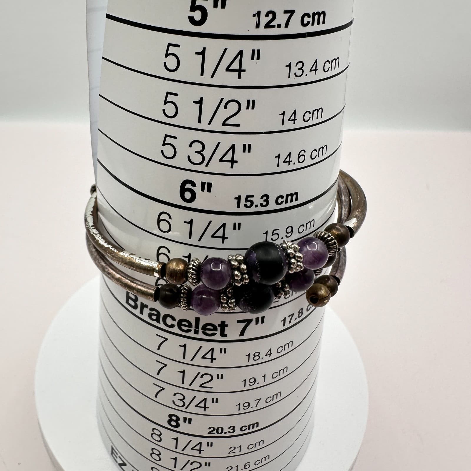 Vintage Silver Tone Purple Amethyst Color Coil Wrap Bracelet Cuff Stack Boho Y2K - Thumbnail 5