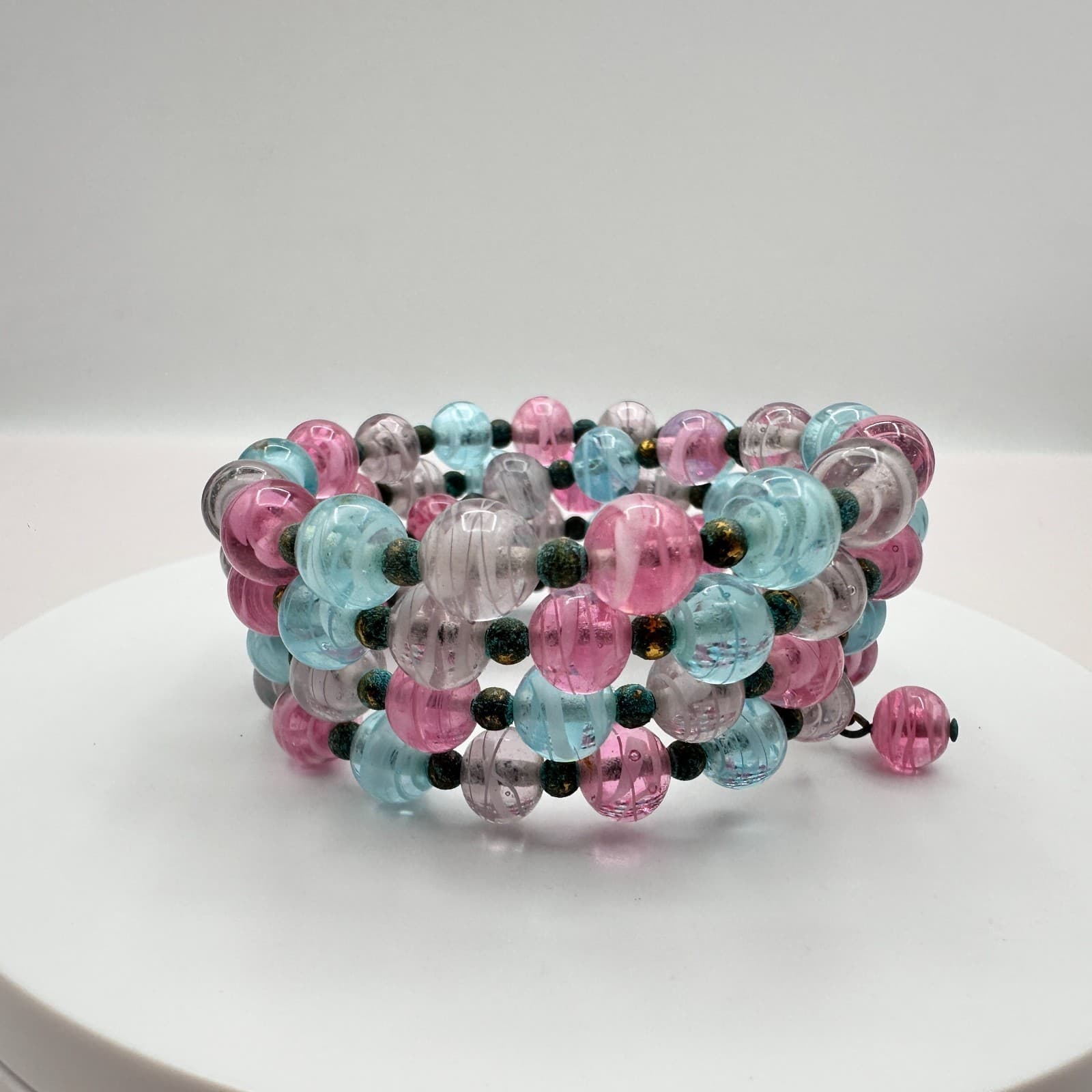 Vintage 50s Murano Style Glass Bead Multi Wrap Wire Statement Bracelet Jewelry - Thumbnail 2
