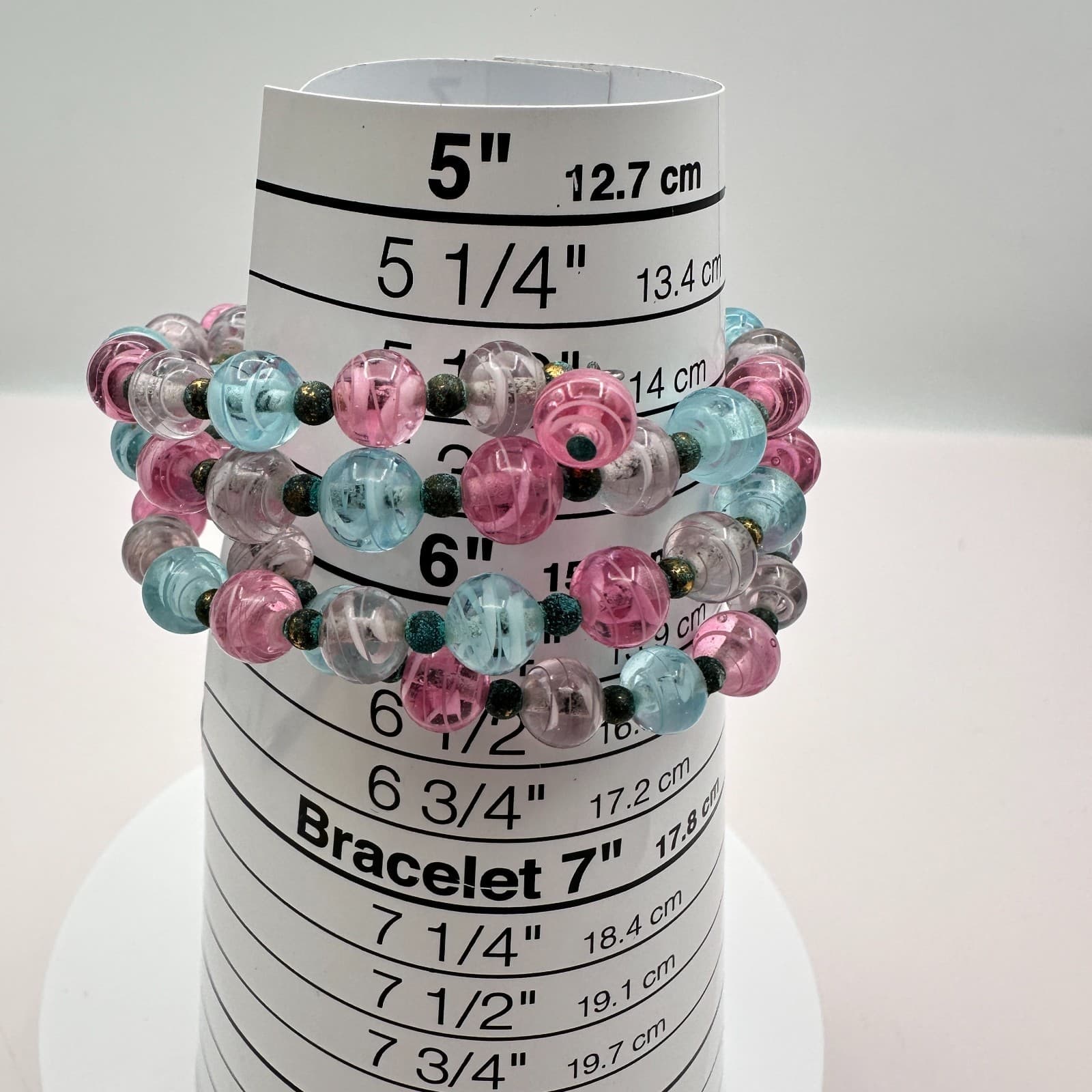 Vintage 50s Murano Style Glass Bead Multi Wrap Wire Statement Bracelet Jewelry - Thumbnail 9