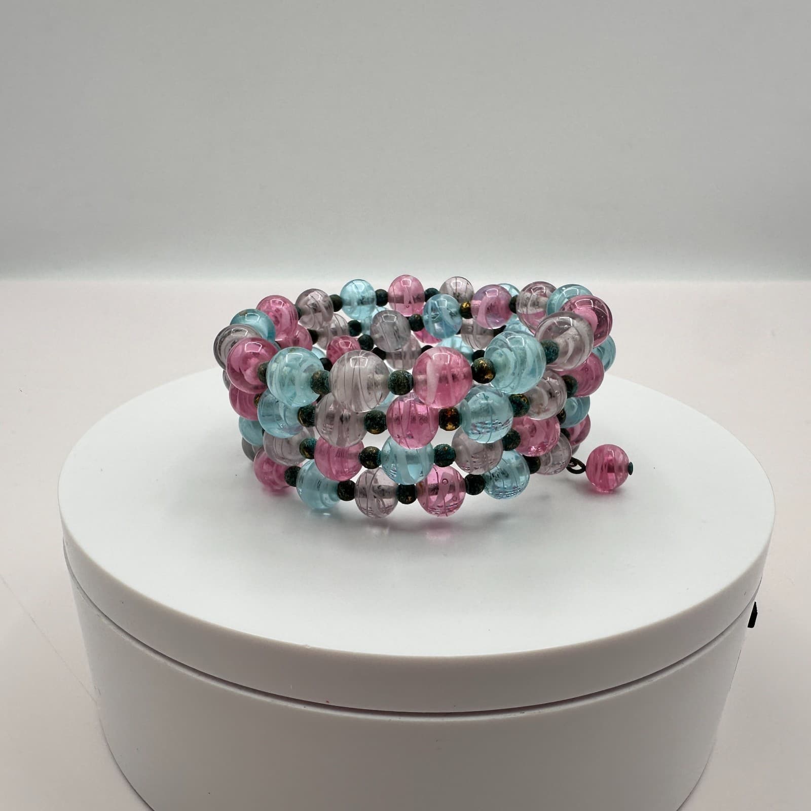 Vintage 50s Murano Style Glass Bead Multi Wrap Wire Statement Bracelet Jewelry - Thumbnail 7