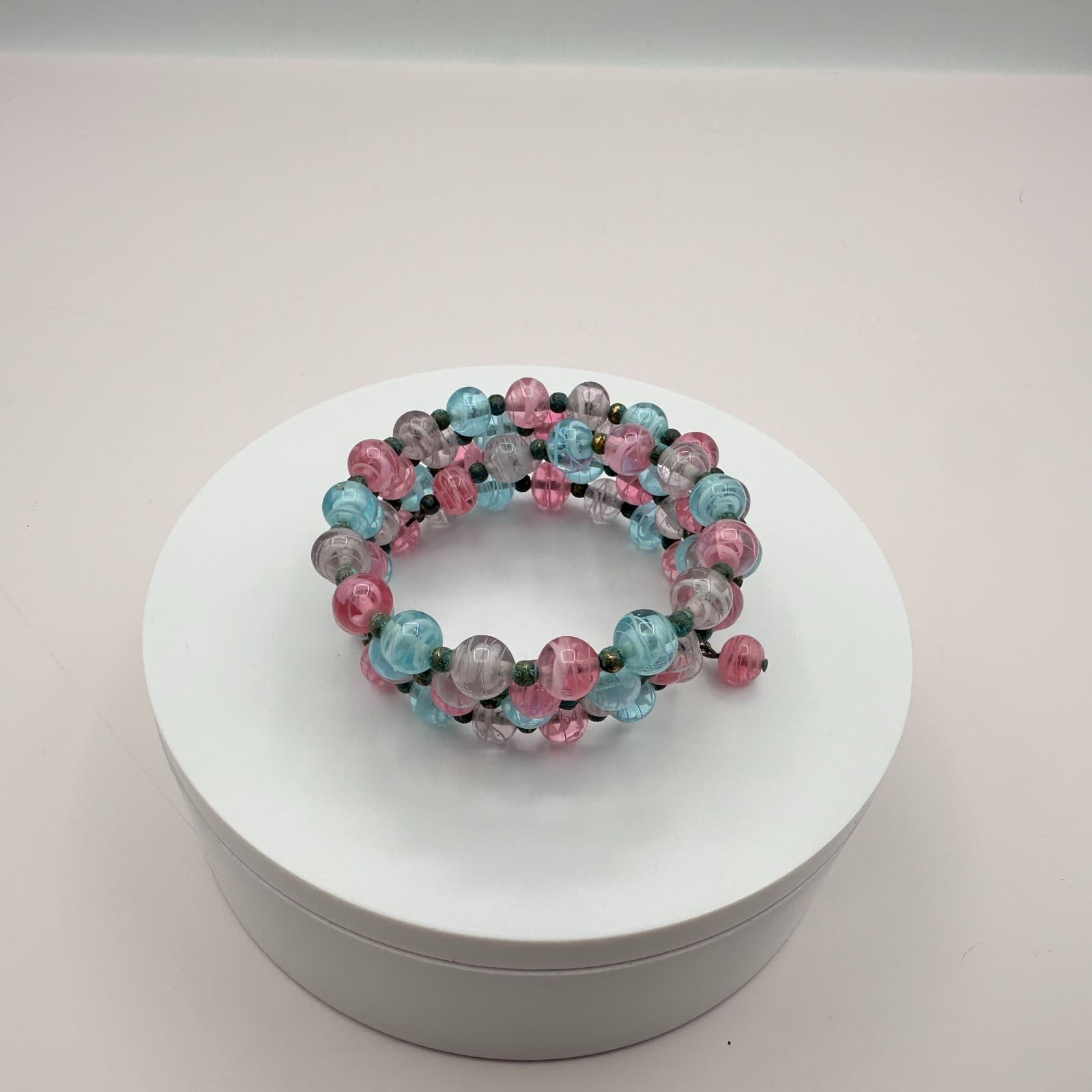 Vintage 50s Murano Style Glass Bead Multi Wrap Wire Statement Bracelet Jewelry - Thumbnail 8