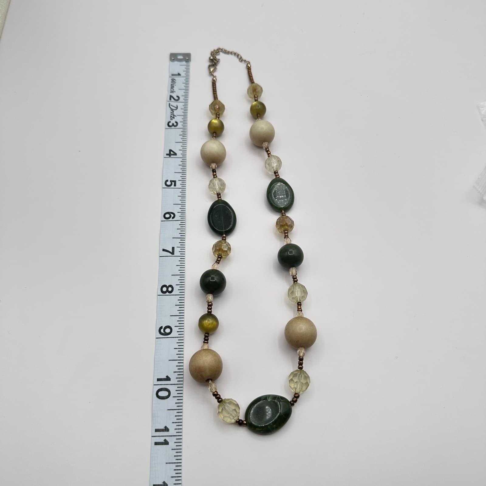 Vintage 90s Green Jade Crystal Bead Necklace Silver Tone Women's Jewelry Retro - Thumbnail 8