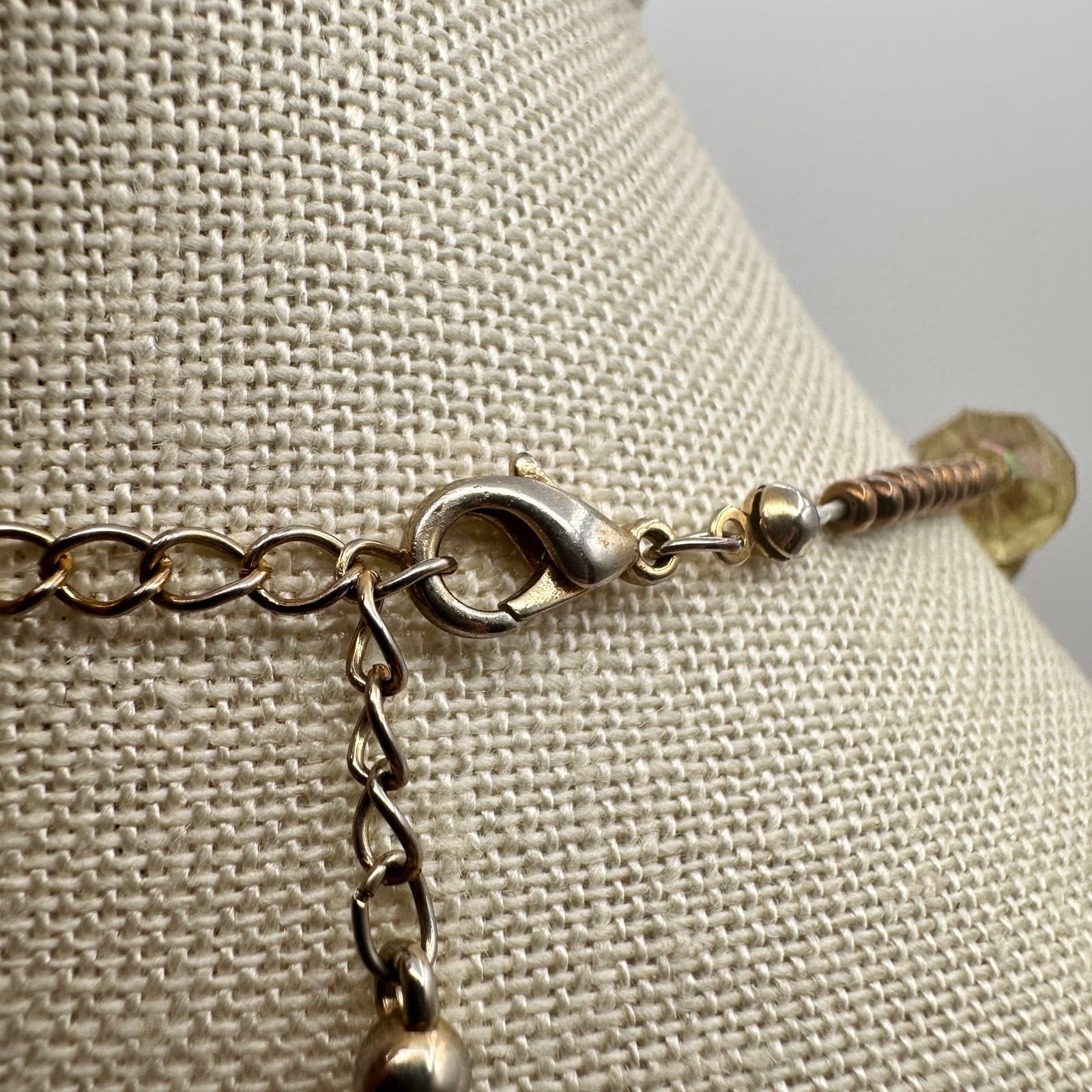 Vintage 90s Green Jade Crystal Bead Necklace Silver Tone Women's Jewelry Retro - Thumbnail 7