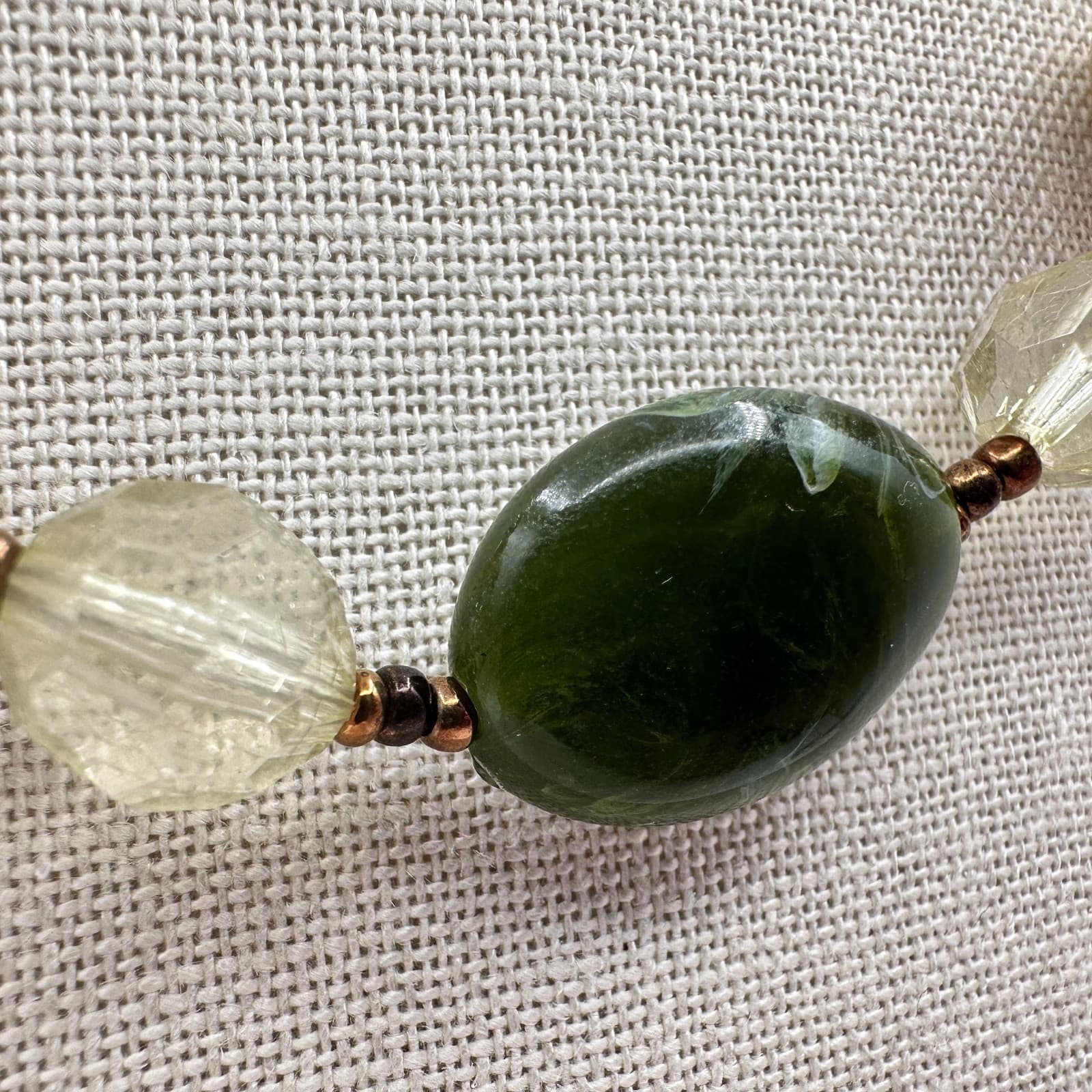 Vintage 90s Green Jade Crystal Bead Necklace Silver Tone Women's Jewelry Retro - Thumbnail 5