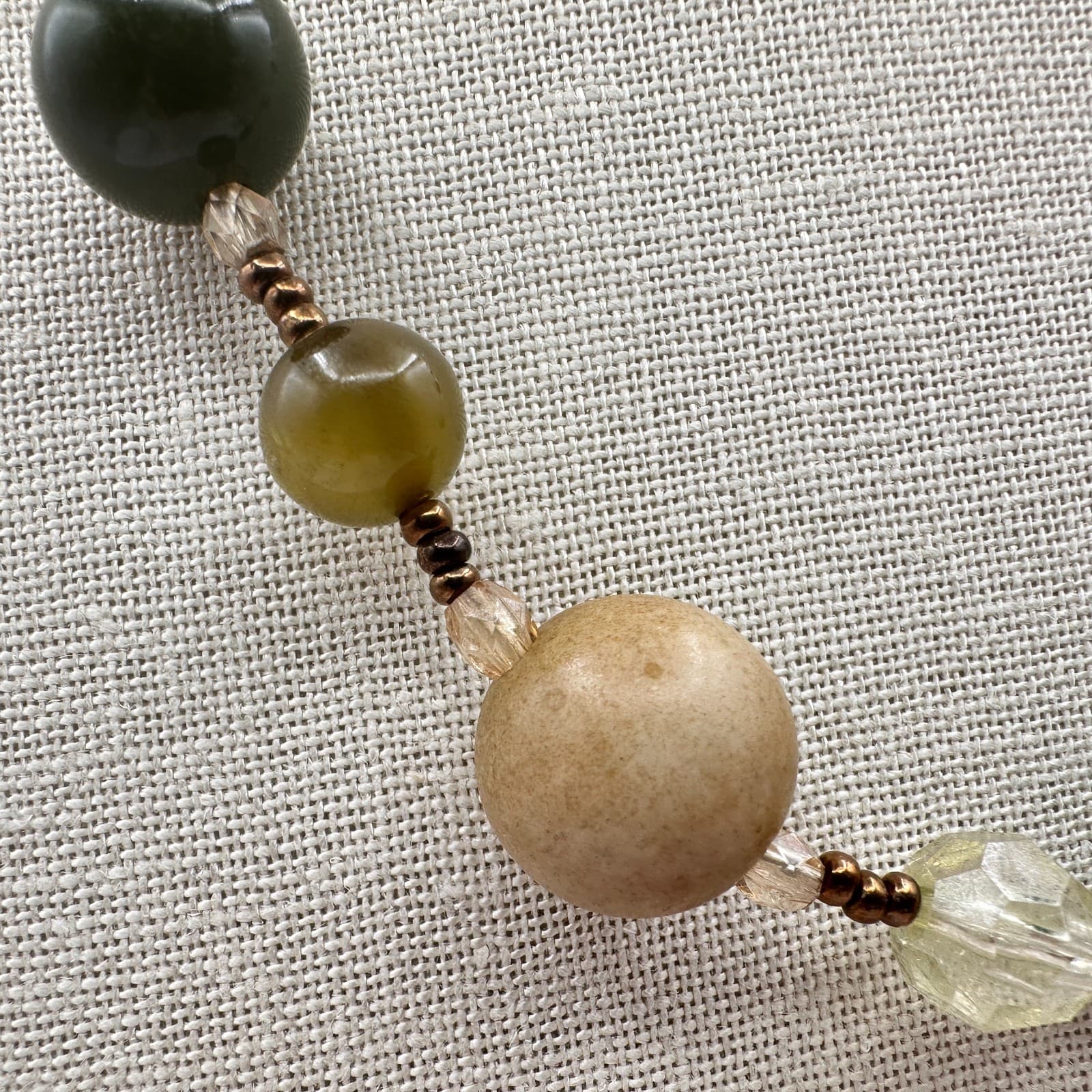 Vintage 90s Green Jade Crystal Bead Necklace Silver Tone Women's Jewelry Retro - Thumbnail 4