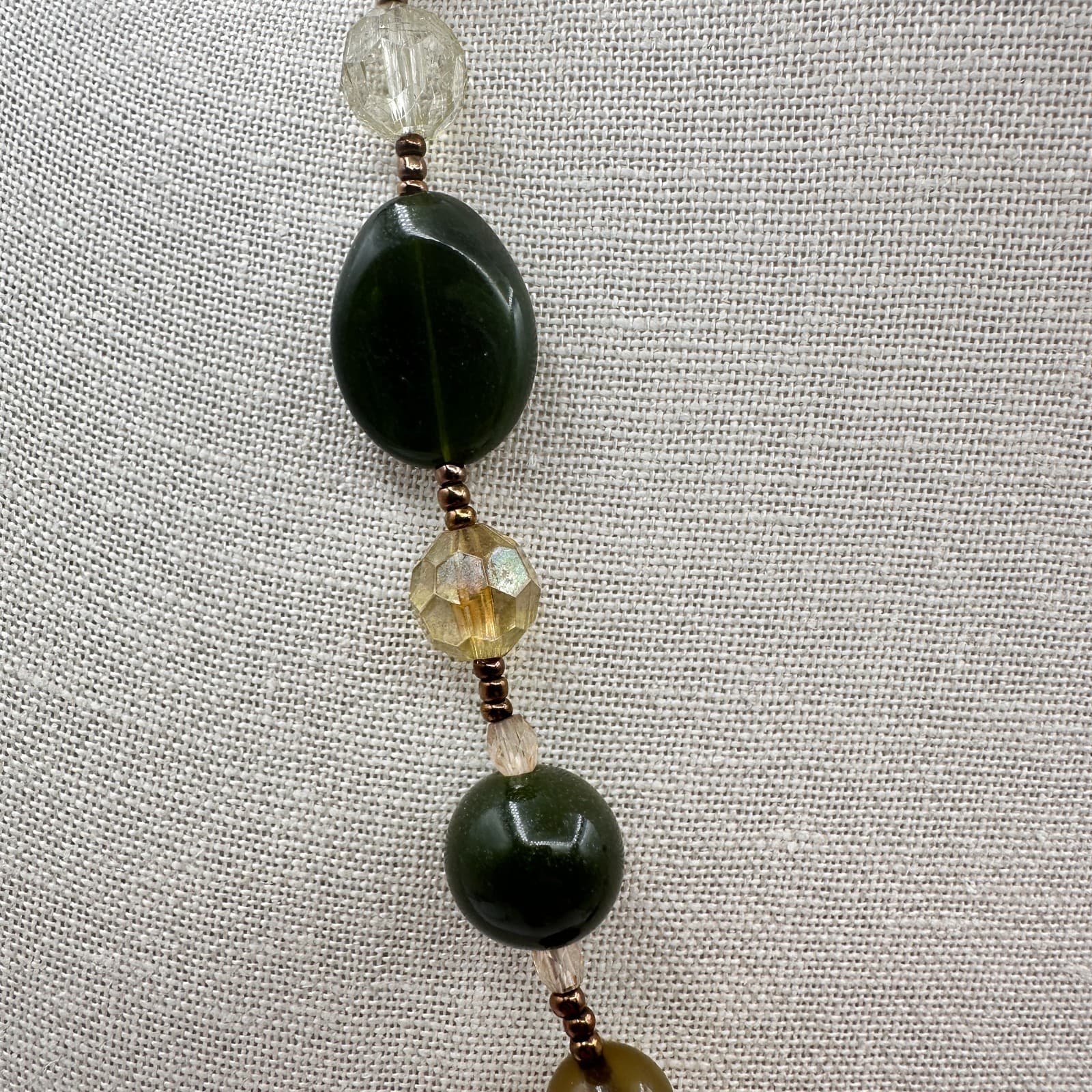 Vintage 90s Green Jade Crystal Bead Necklace Silver Tone Women's Jewelry Retro - Thumbnail 6