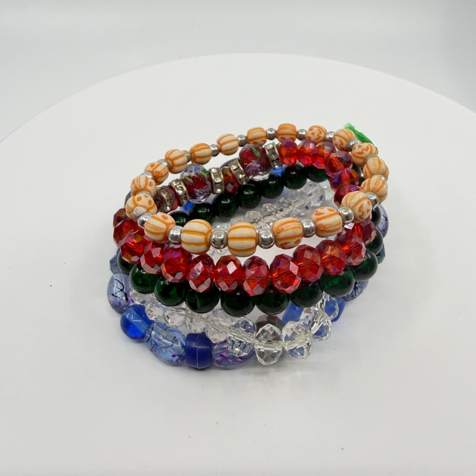 Multi-Color Beaded Stretch Bracelet Set Halloween Festive Boho Stackable Jewelry - Thumbnail 4