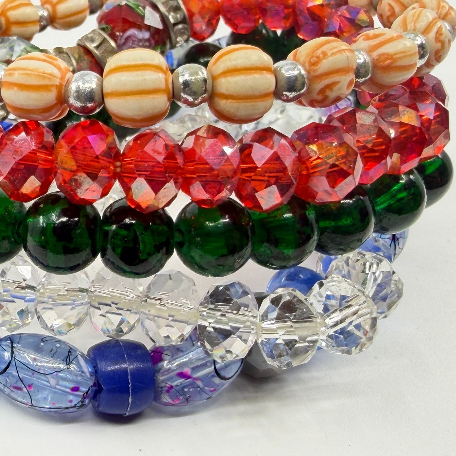 Multi-Color Beaded Stretch Bracelet Set Halloween Festive Boho Stackable Jewelry - Thumbnail 6
