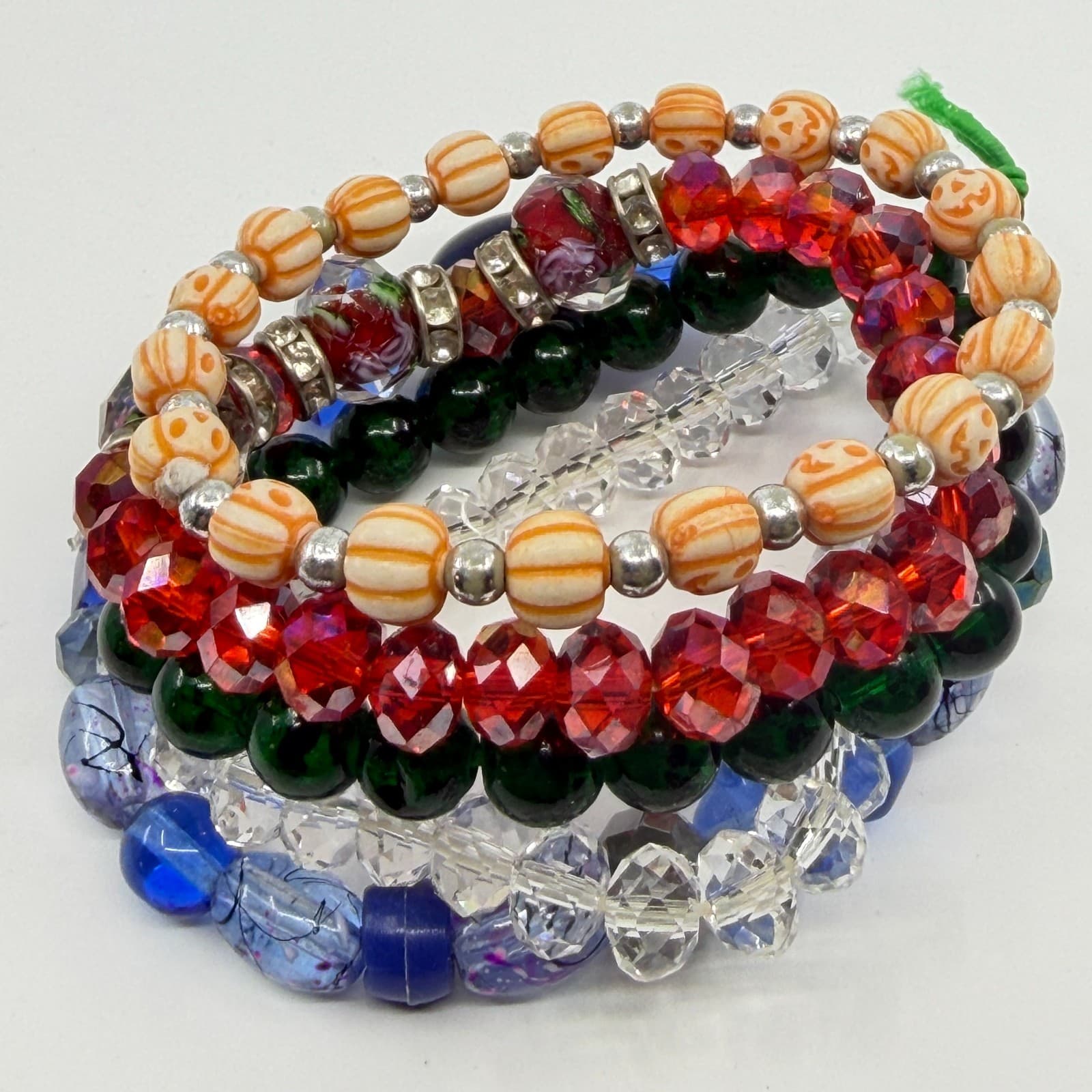 Multi-Color Beaded Stretch Bracelet Set Halloween Festive Boho Stackable Jewelry - Thumbnail 5