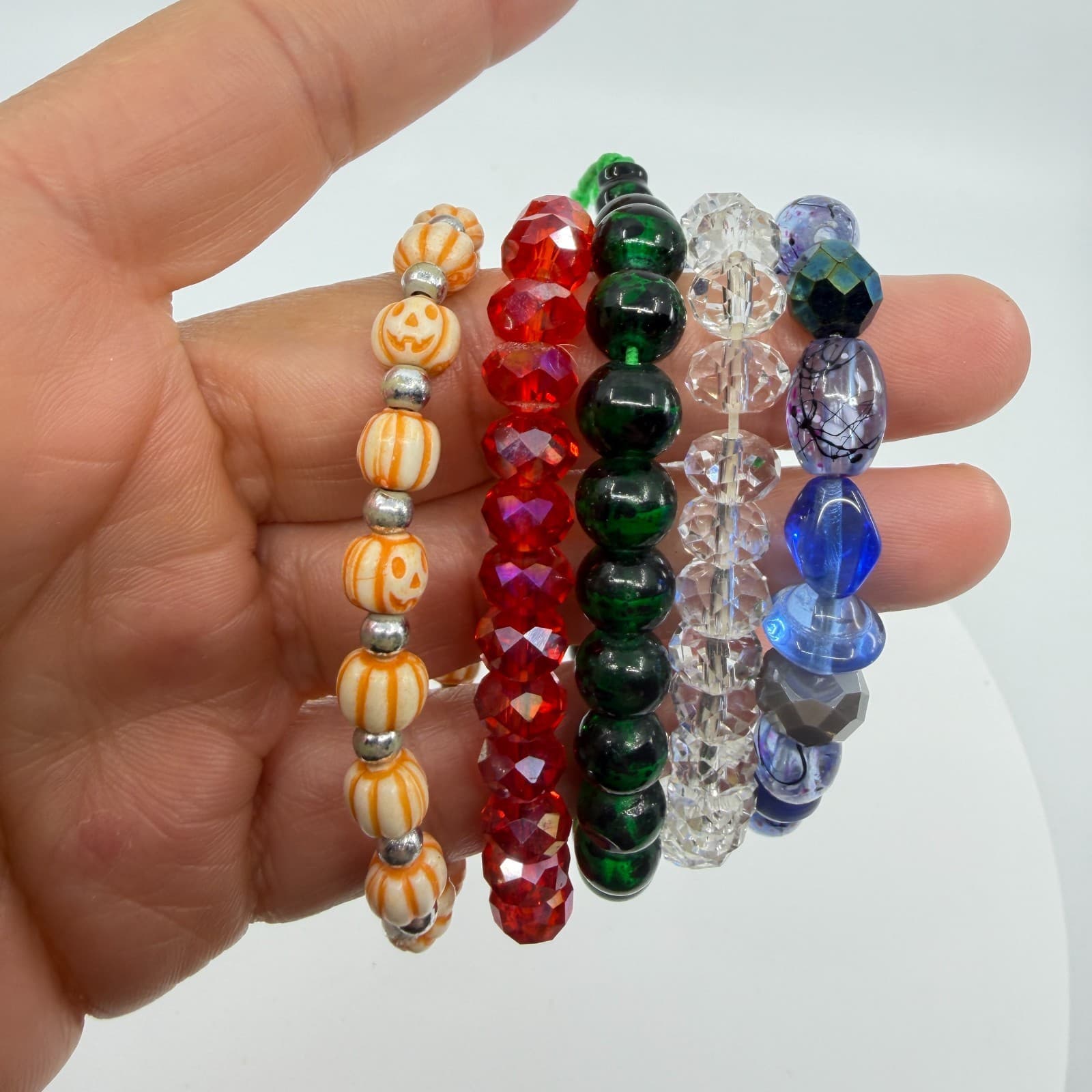 Multi-Color Beaded Stretch Bracelet Set Halloween Festive Boho Stackable Jewelry - Thumbnail 2