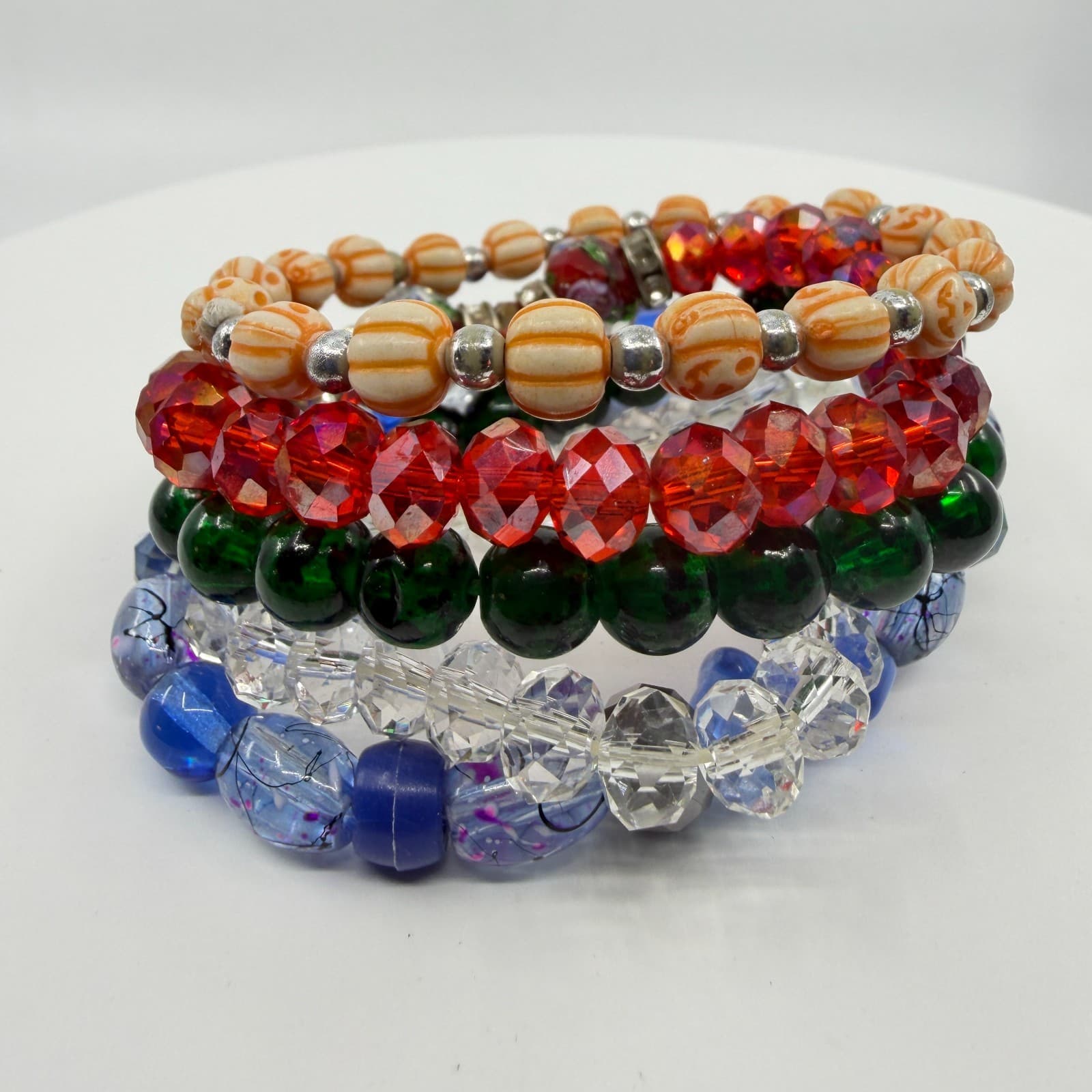 Multi-Color Beaded Stretch Bracelet Set Halloween Festive Boho Stackable Jewelry - Thumbnail 3
