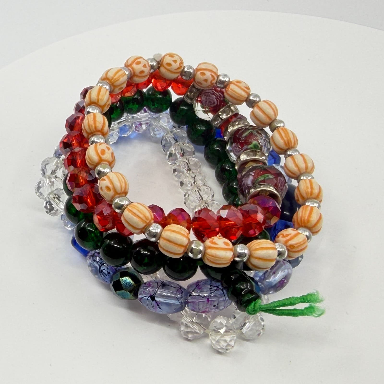 Multi-Color Beaded Stretch Bracelet Set Halloween Festive Boho Stackable Jewelry - Thumbnail 9