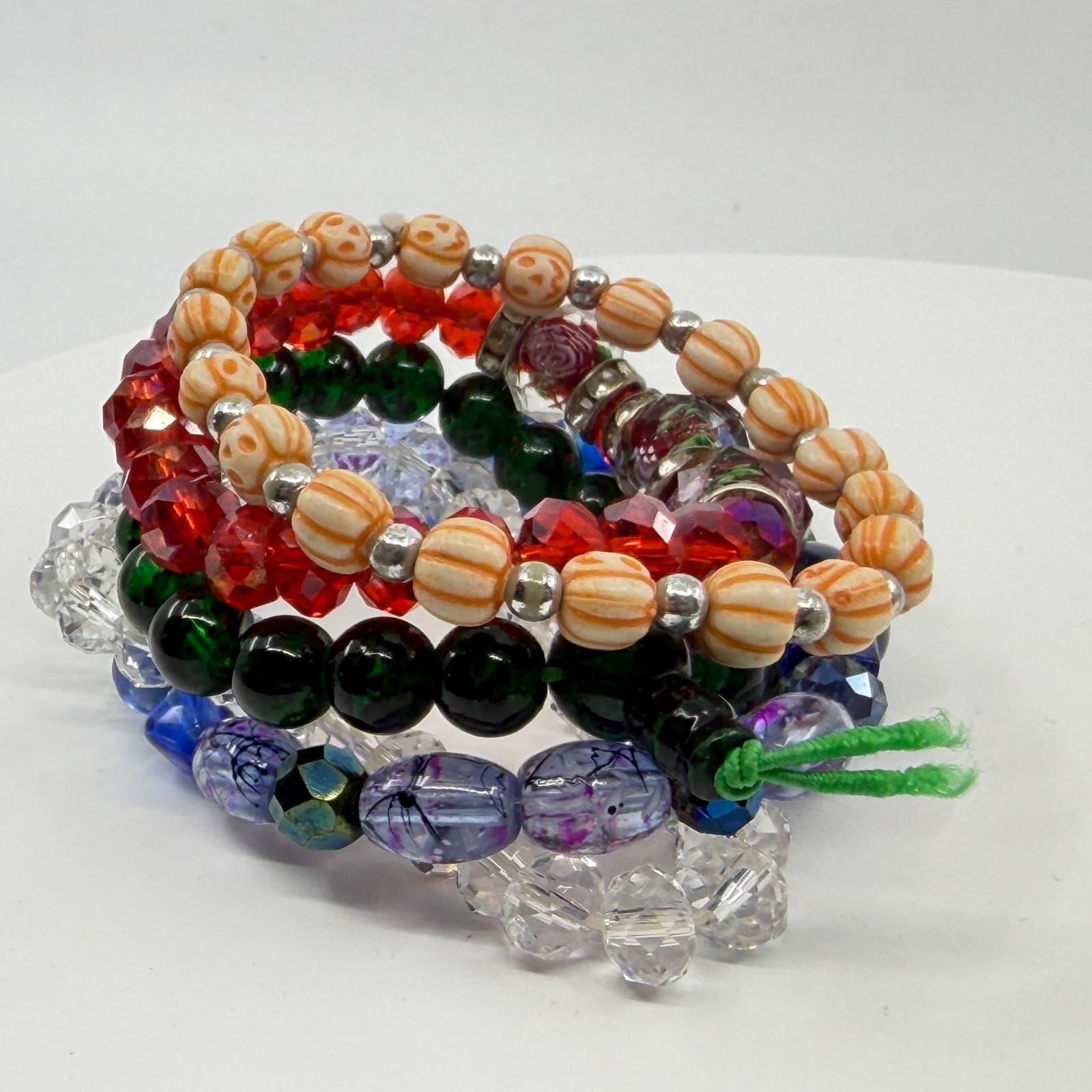 Multi-Color Beaded Stretch Bracelet Set Halloween Festive Boho Stackable Jewelry - Thumbnail 8