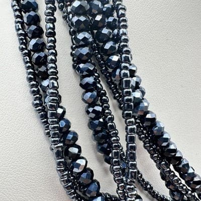 Vintage 80s 70s Multi-Strand Black Beaded Statement Necklace Boho Jewelry - Thumbnail 7