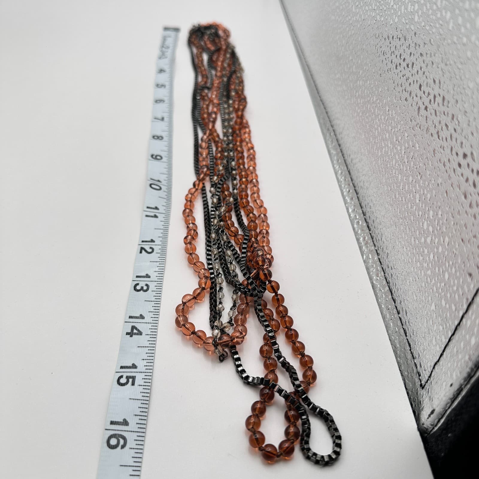 VTG Y2K Gunmetal Tone Beaded Multi Strand Necklace Statement Box Chain Jewelry - Thumbnail 9