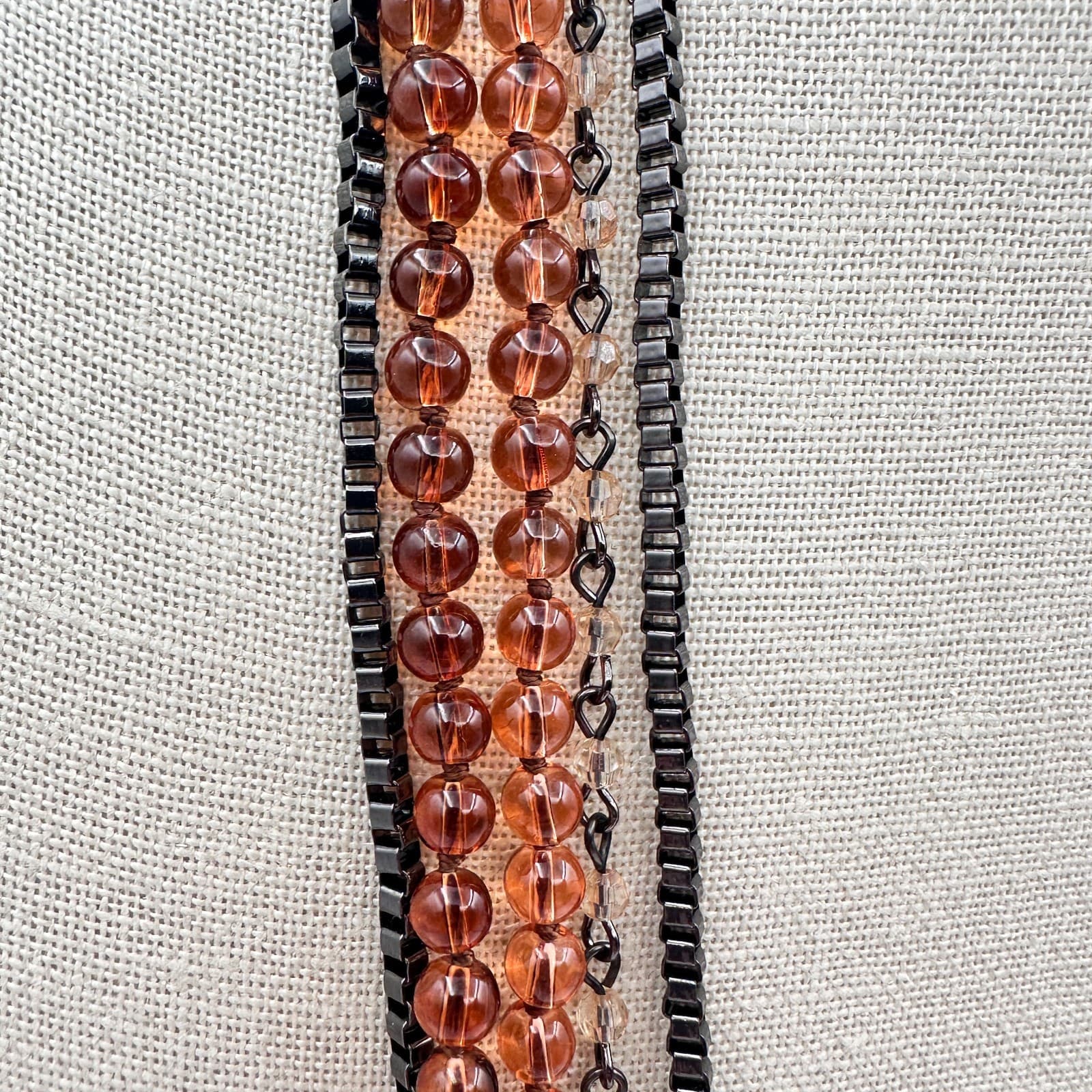 VTG Y2K Gunmetal Tone Beaded Multi Strand Necklace Statement Box Chain Jewelry - Thumbnail 4