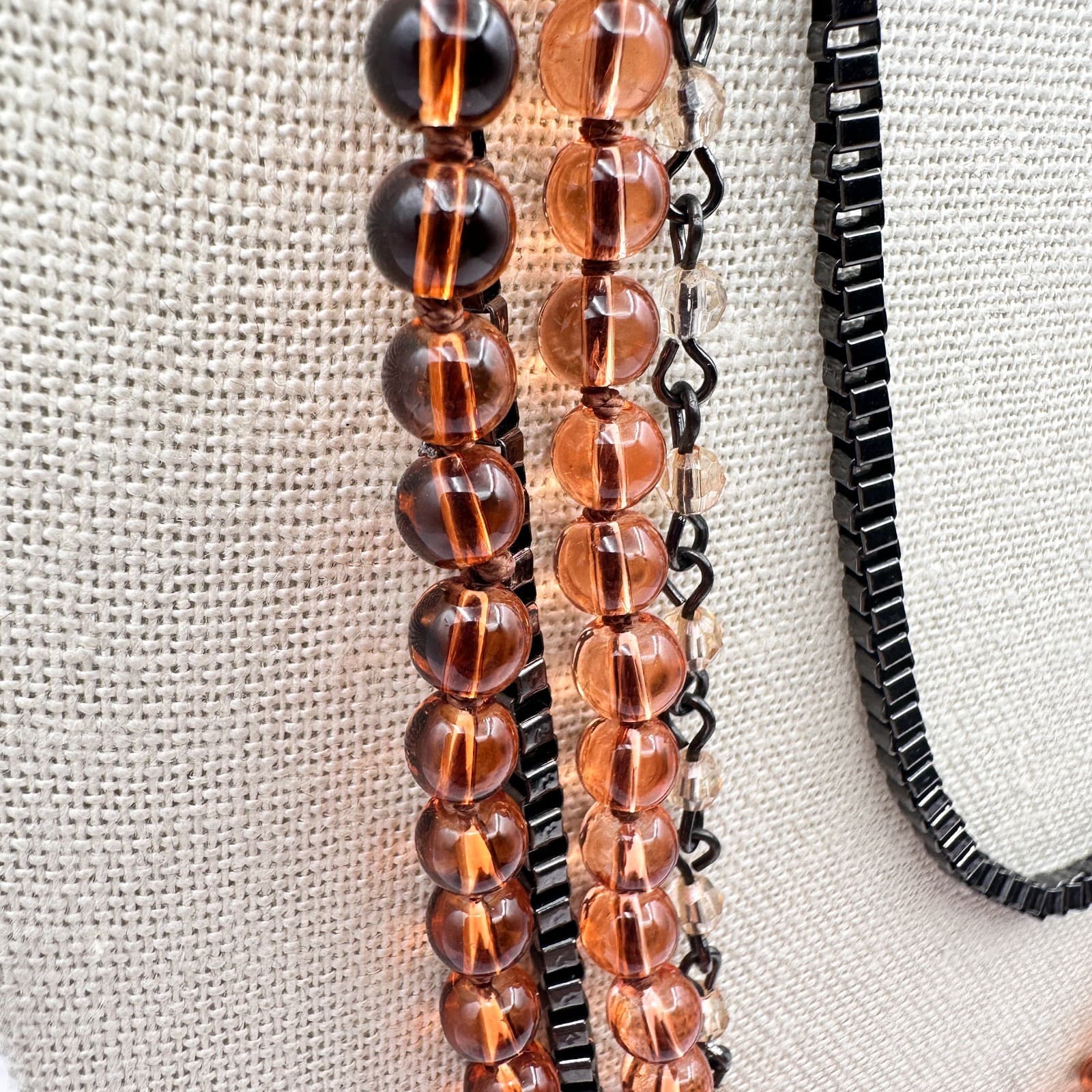 VTG Y2K Gunmetal Tone Beaded Multi Strand Necklace Statement Box Chain Jewelry - Thumbnail 5
