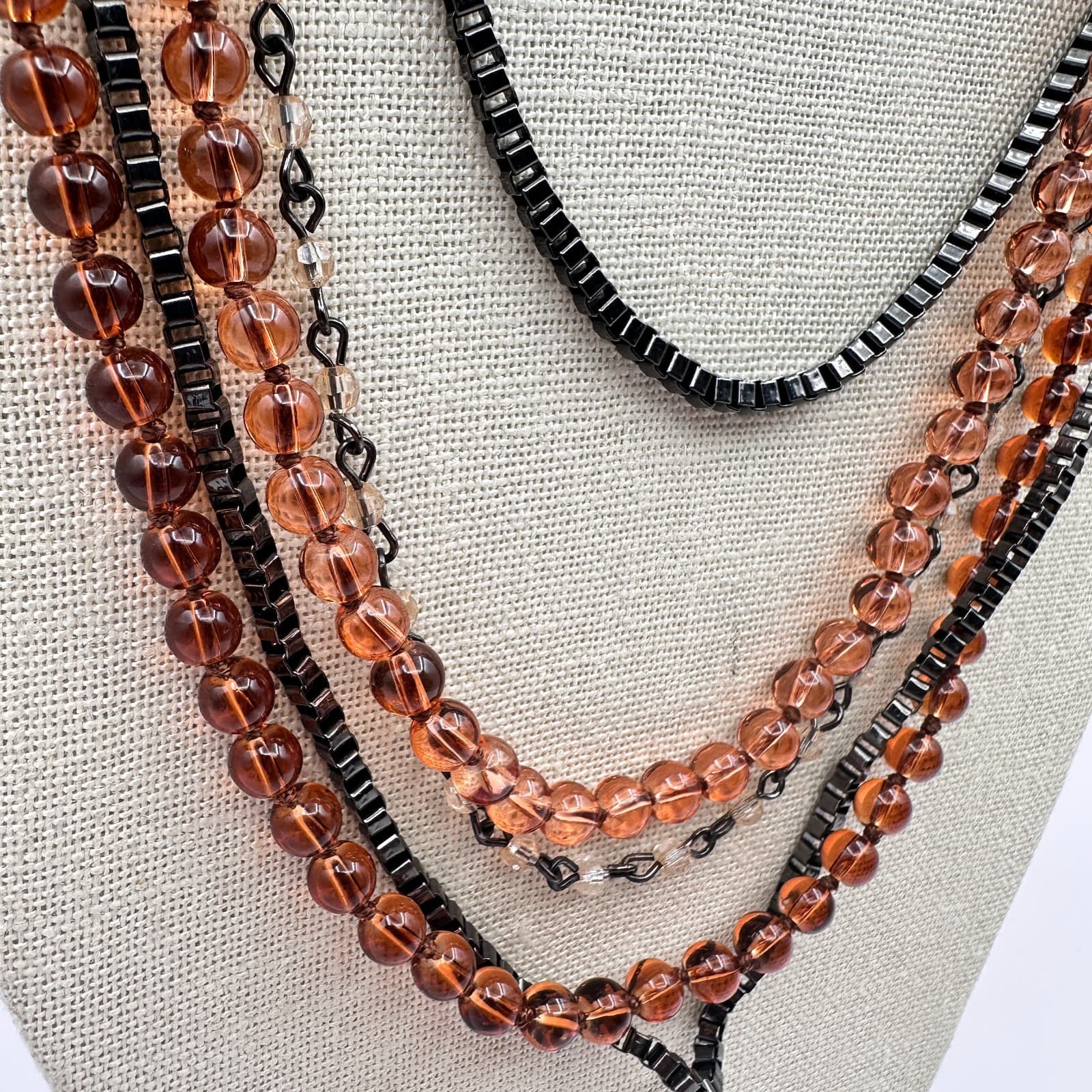 VTG Y2K Gunmetal Tone Beaded Multi Strand Necklace Statement Box Chain Jewelry - Thumbnail 7