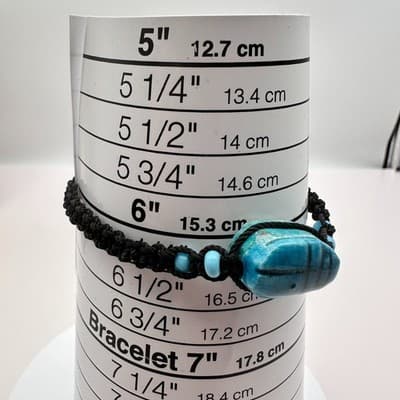 Vintage 90s Egyptian Scarab Bracelet Blue Glass Stone Braided Cord Boho Jewelry - Thumbnail 9