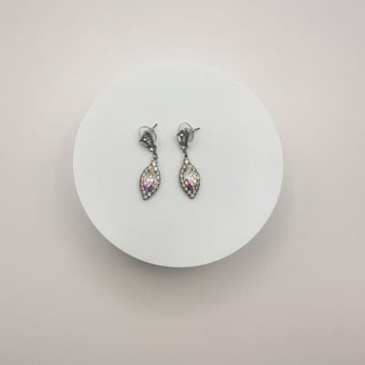 Vintage 90s Silver Tone Glass Aurora Borealis Marquise Dangle Earrings Jewelry - Thumbnail 2
