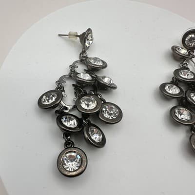 Vintage Y2K Silver Tone Rhinestone Statement Chandelier Dangle Earrings Jewelry - Thumbnail 4